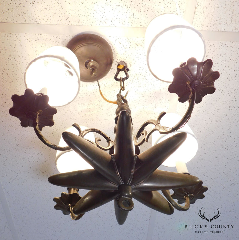 Vintage Brass Colonial Style 4 Light Star Chandelier
