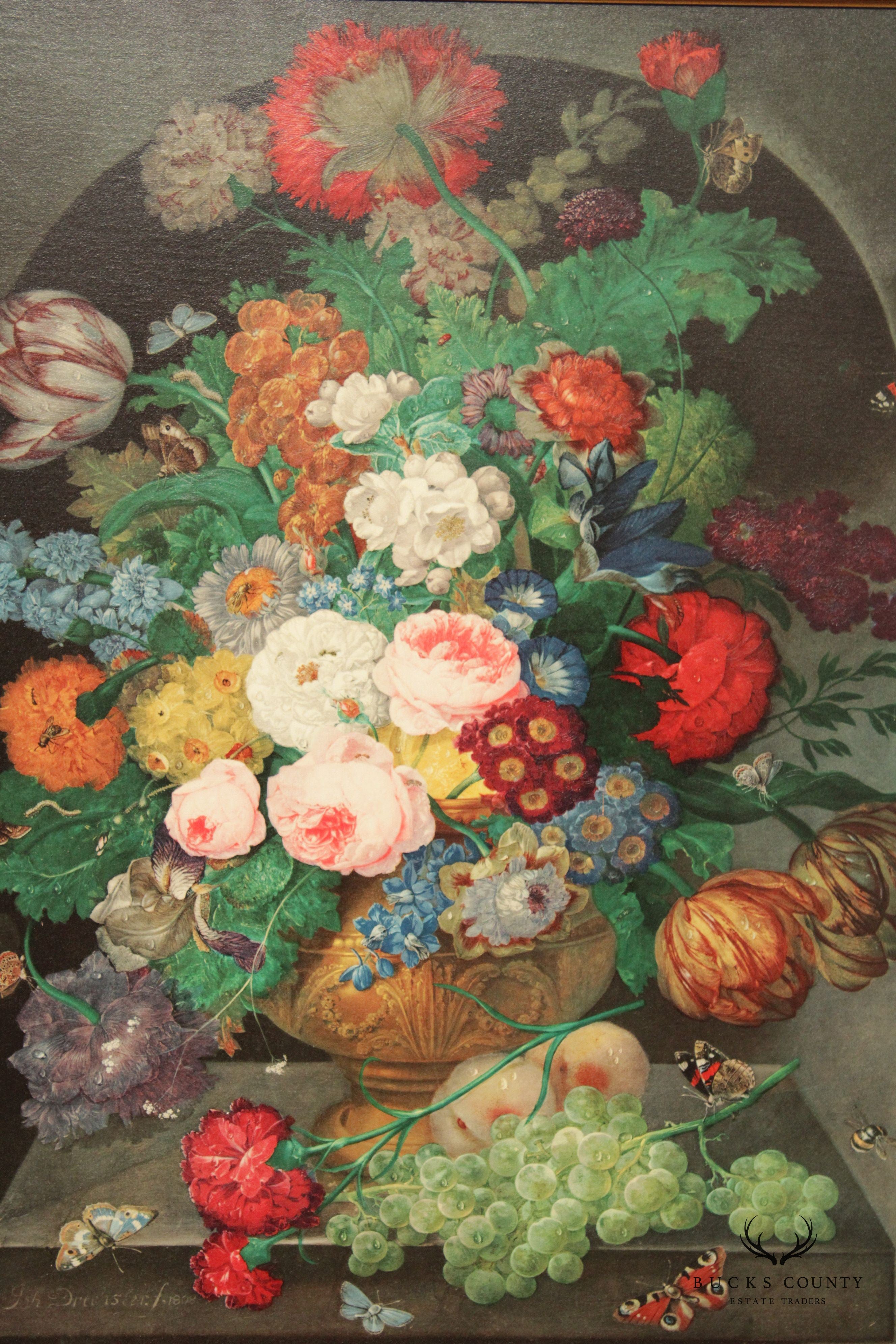 Old Master 'Alcove Flowers and Fruit' Fine Art Canvas Print, After Johann B. Drechsler