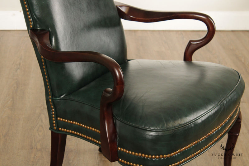 Queen Anne Style Mahogany and Leather Armchair