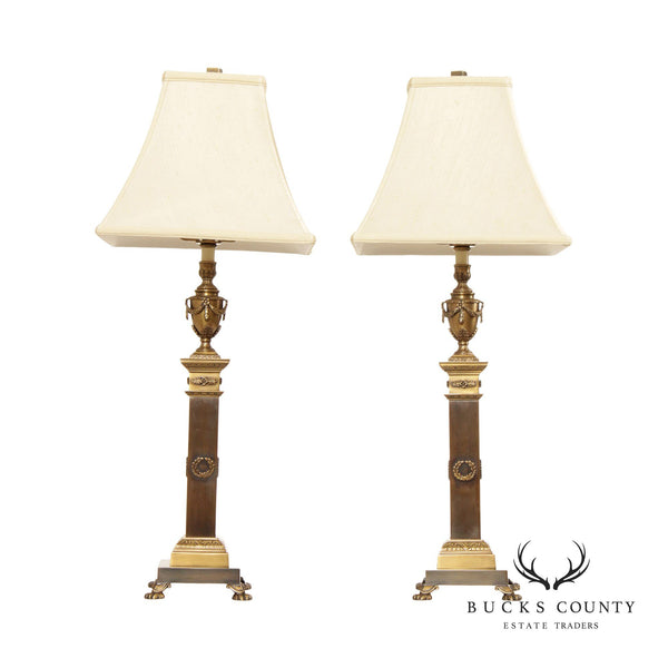 Decorative Crafts Neoclassical Style Pair Brass Table Lamps