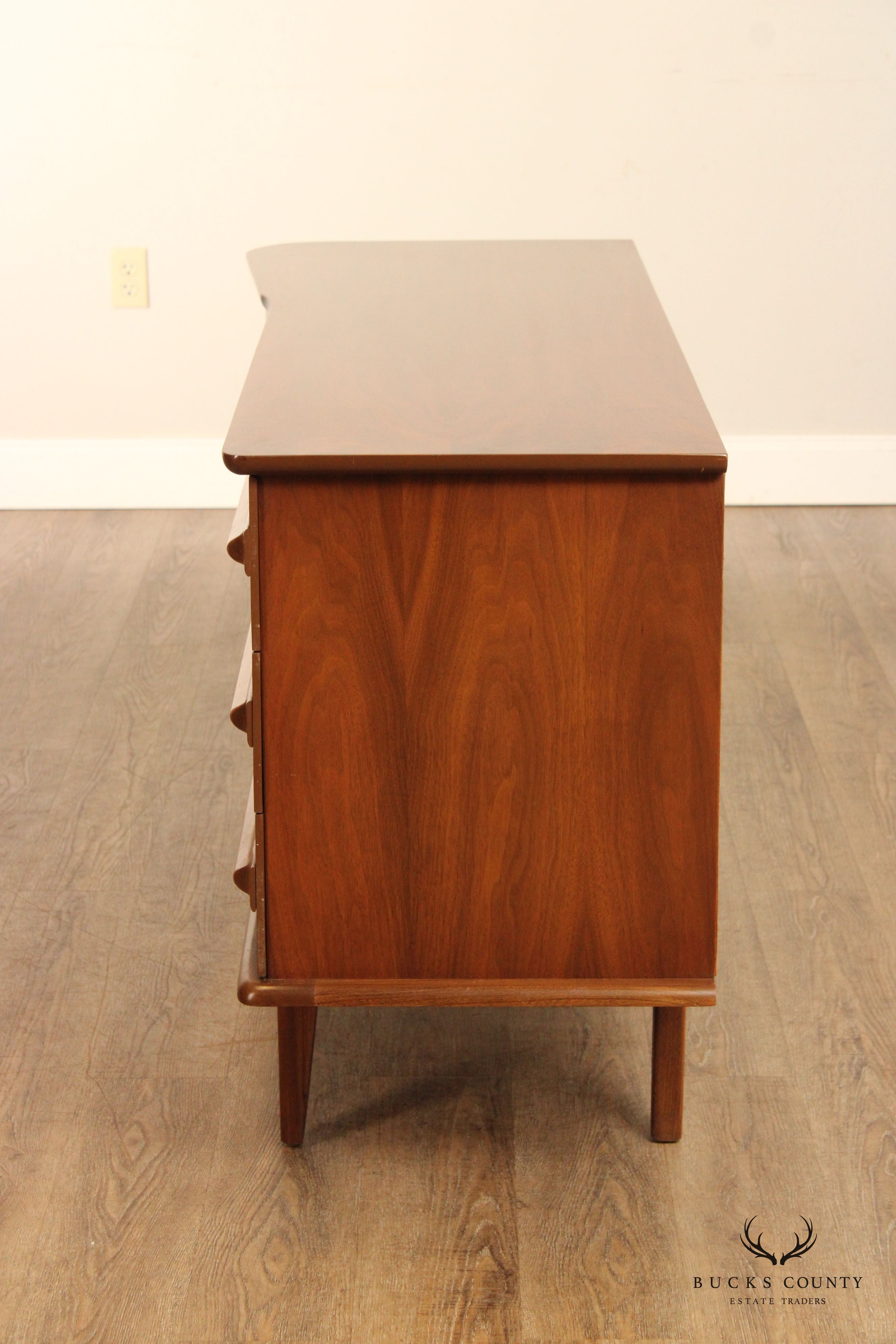 United Furniture Mid Century Modern Sculpted Walnut Dresser