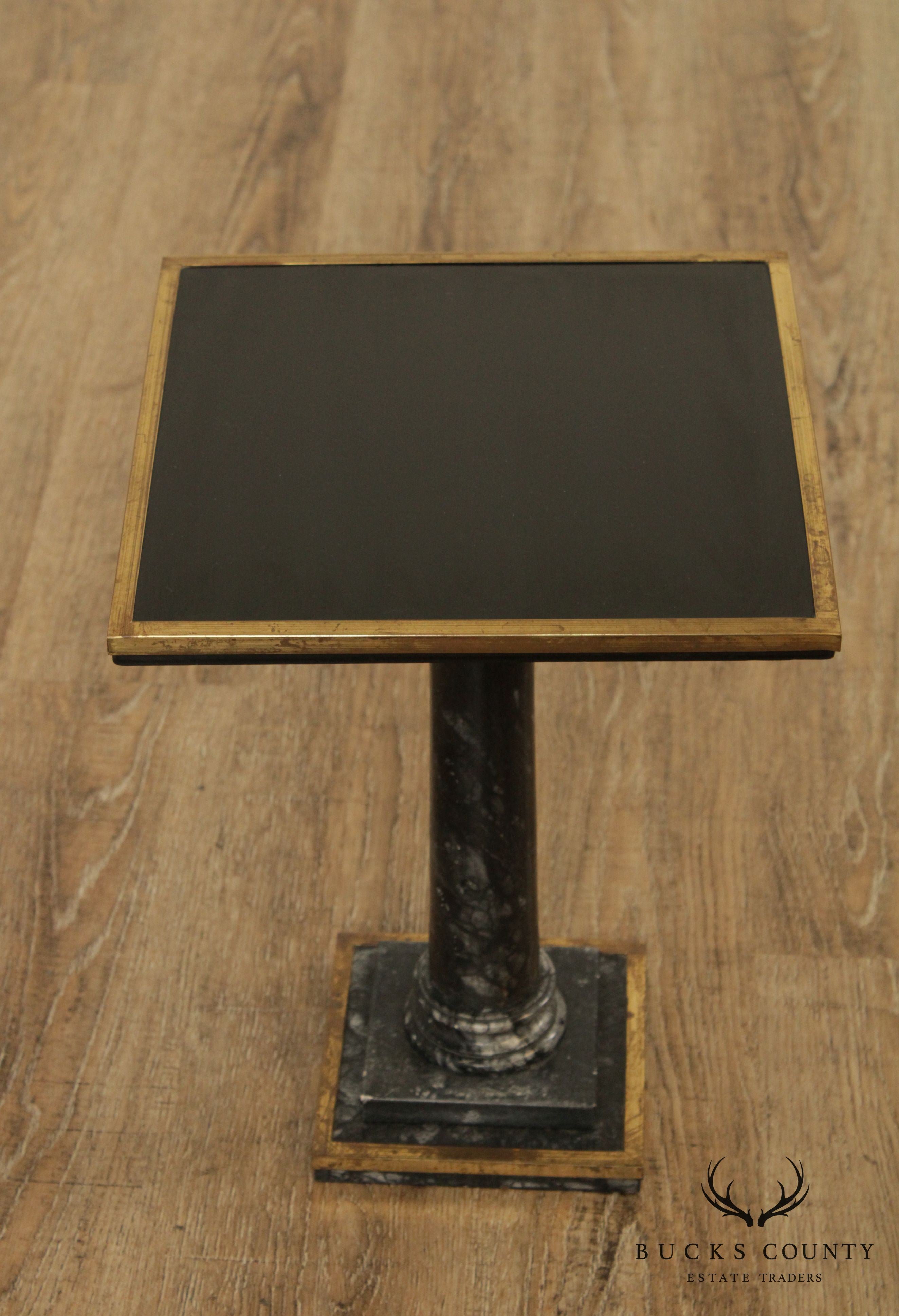 Italian Vintage Black Marble and Brass Pedestal Table