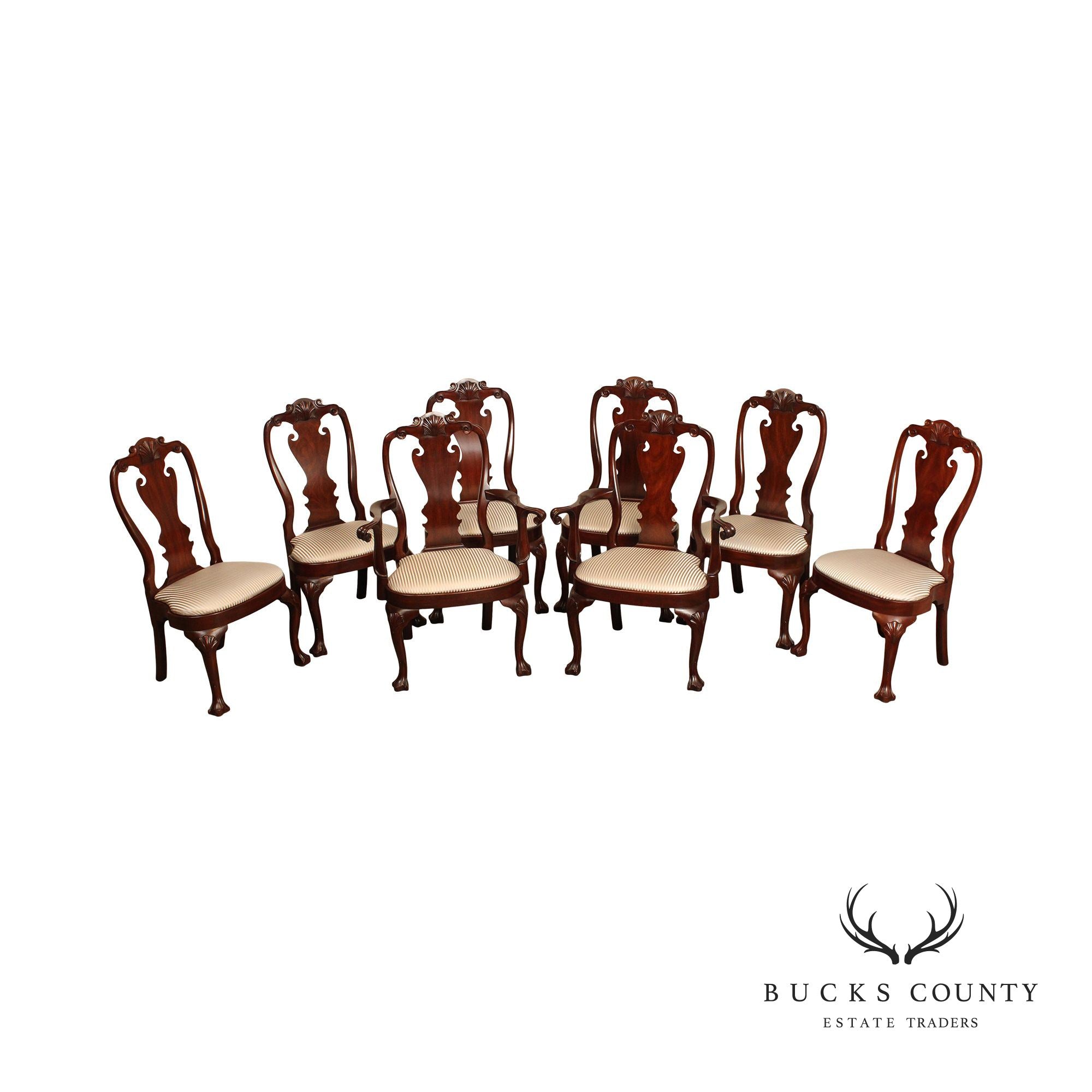 Henkel Harris Philadelphia Queen Anne Style Set Eight Mahogany Dining Chairs