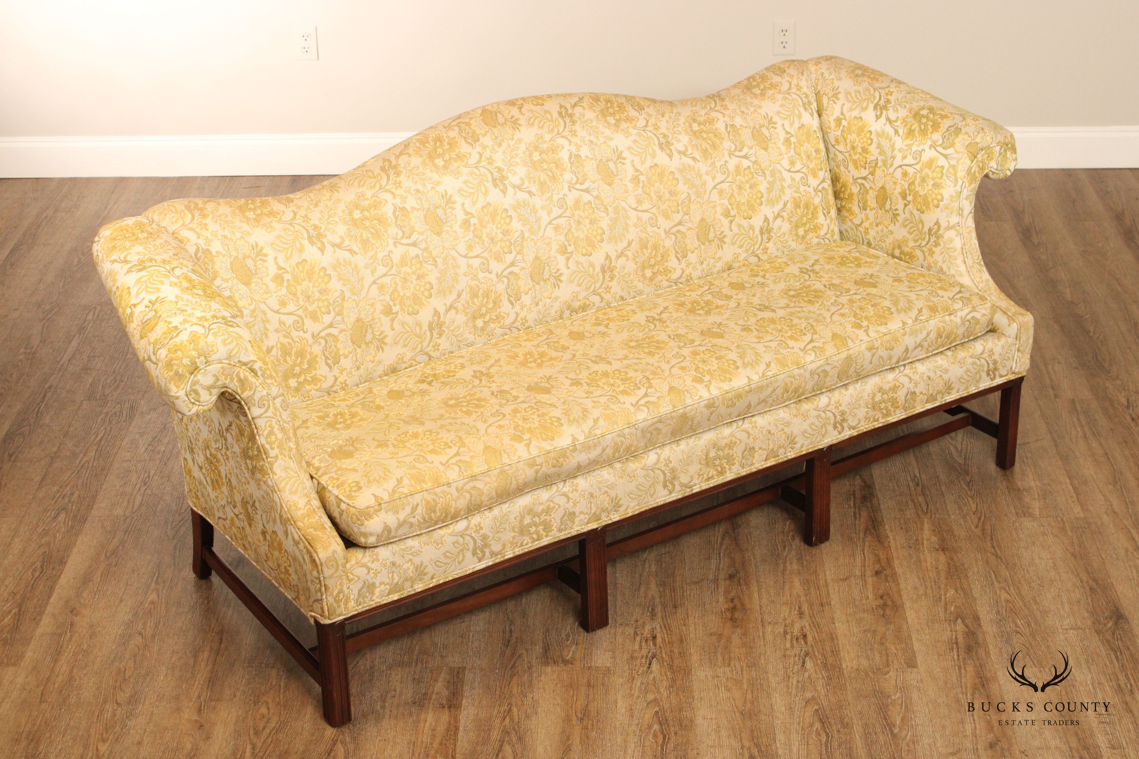 Chippendale Style Mahogany Rolled Arm Camelback Sofa