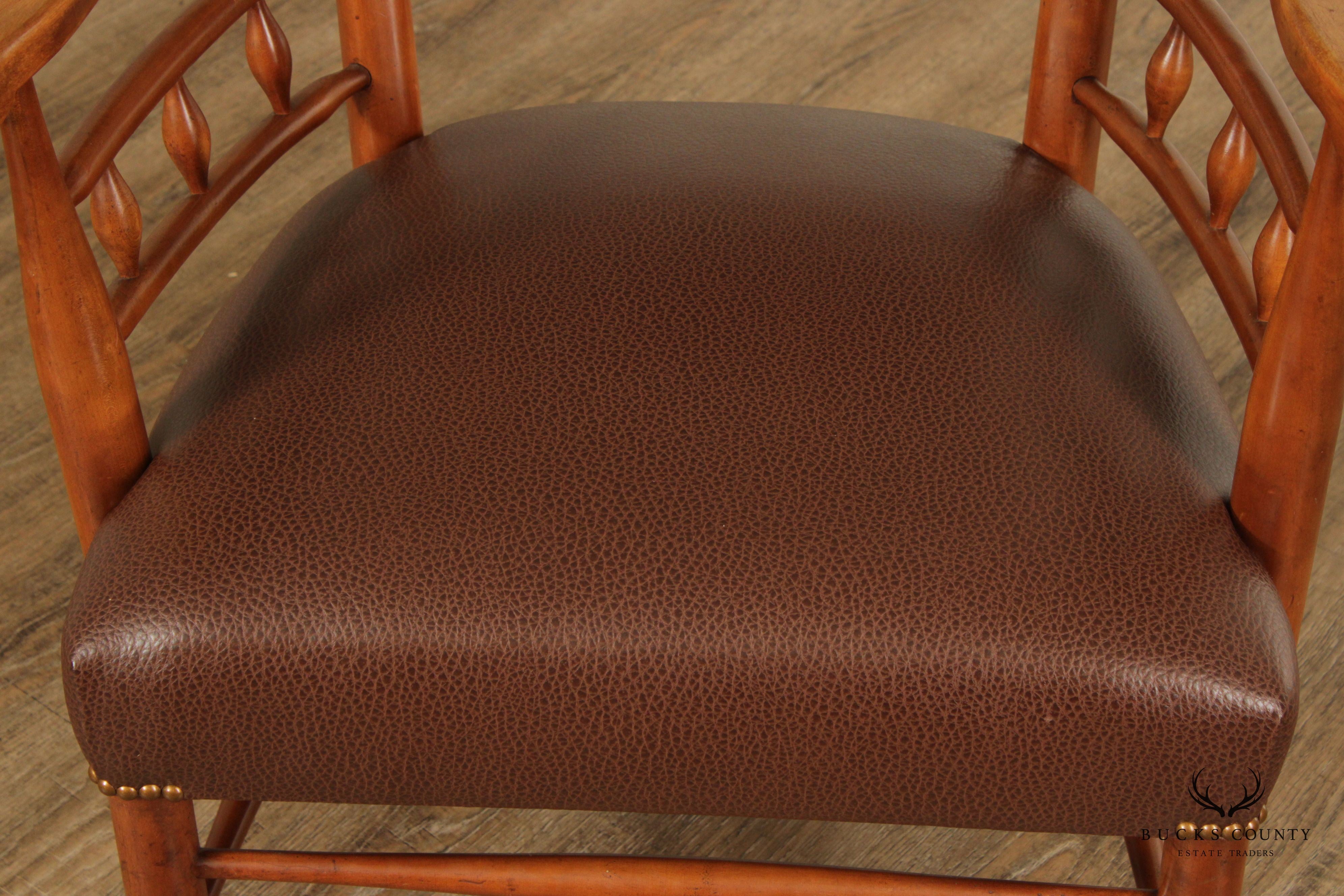 Mid Century Unusual High Back Sculpted Maple & Leather Arm Chair