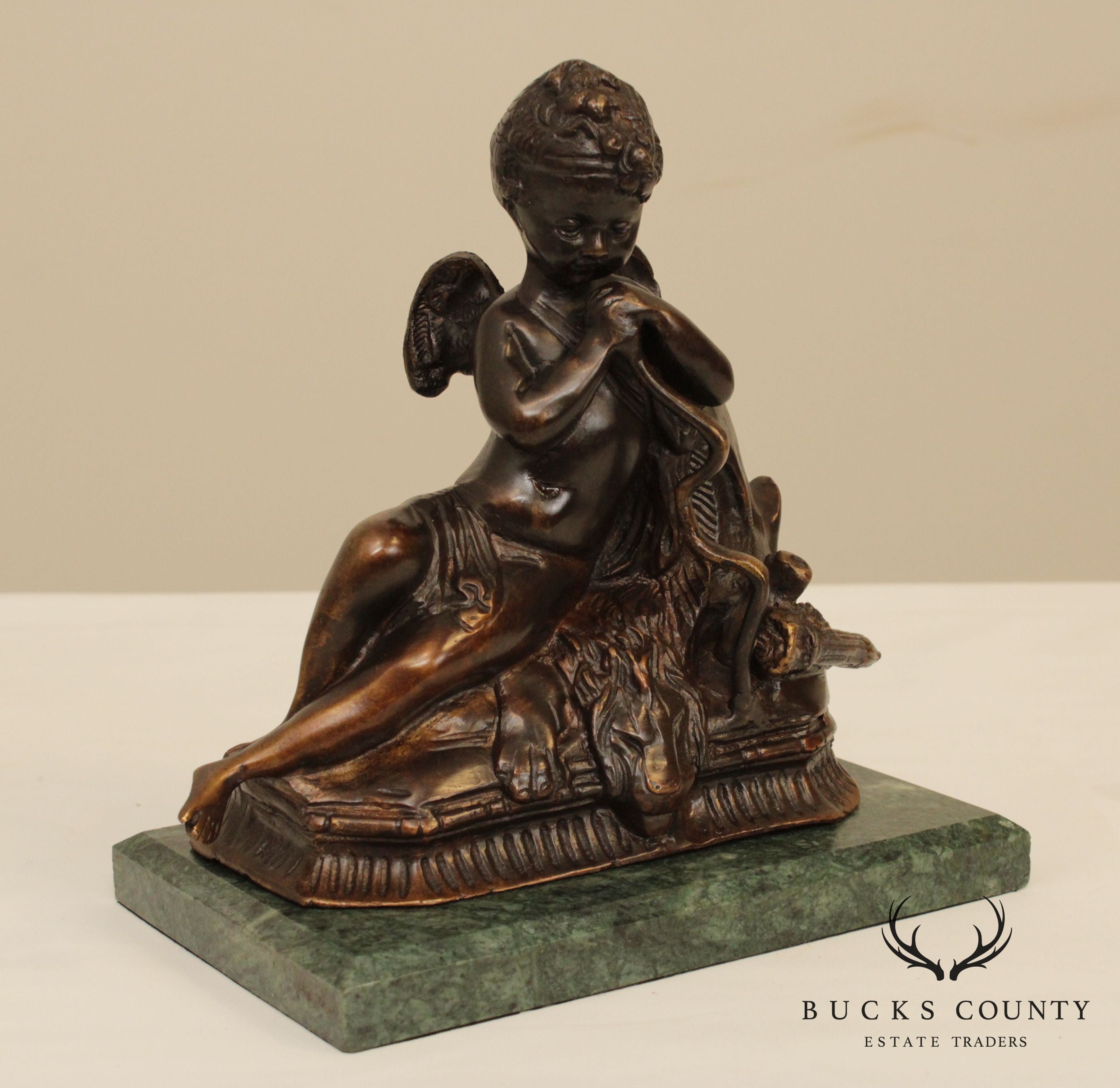 Small Bronze Renaissance Style Statue, Marble Base