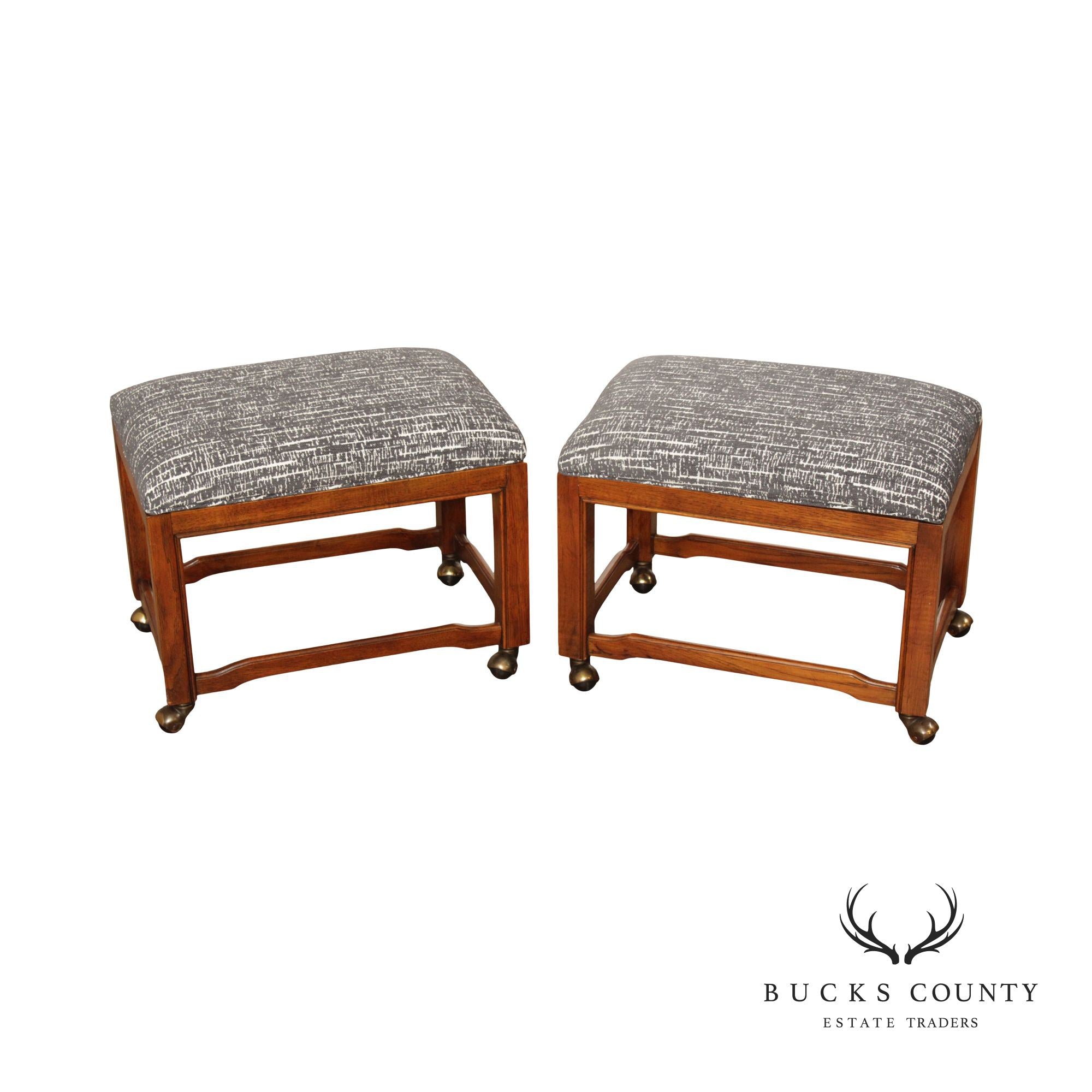 Drexel Heritage Mid Century Modern Pair Rolling Ottomans