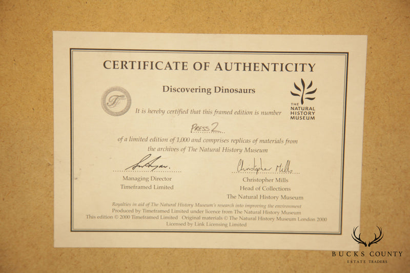 "Discovering Dinosaurs" Framed Replicas of Materials From the Archives of The Natural History Museum London