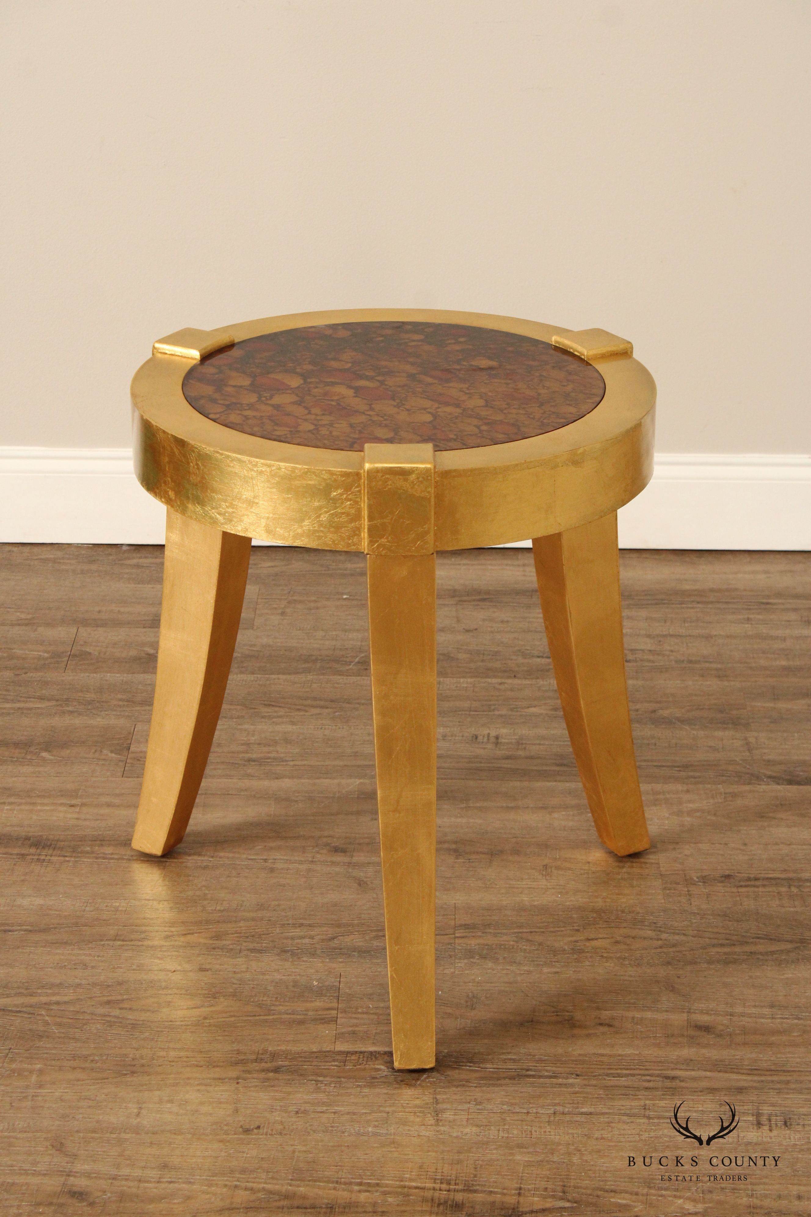 Hollywood Regency Pair of Gold Painted Side Tables