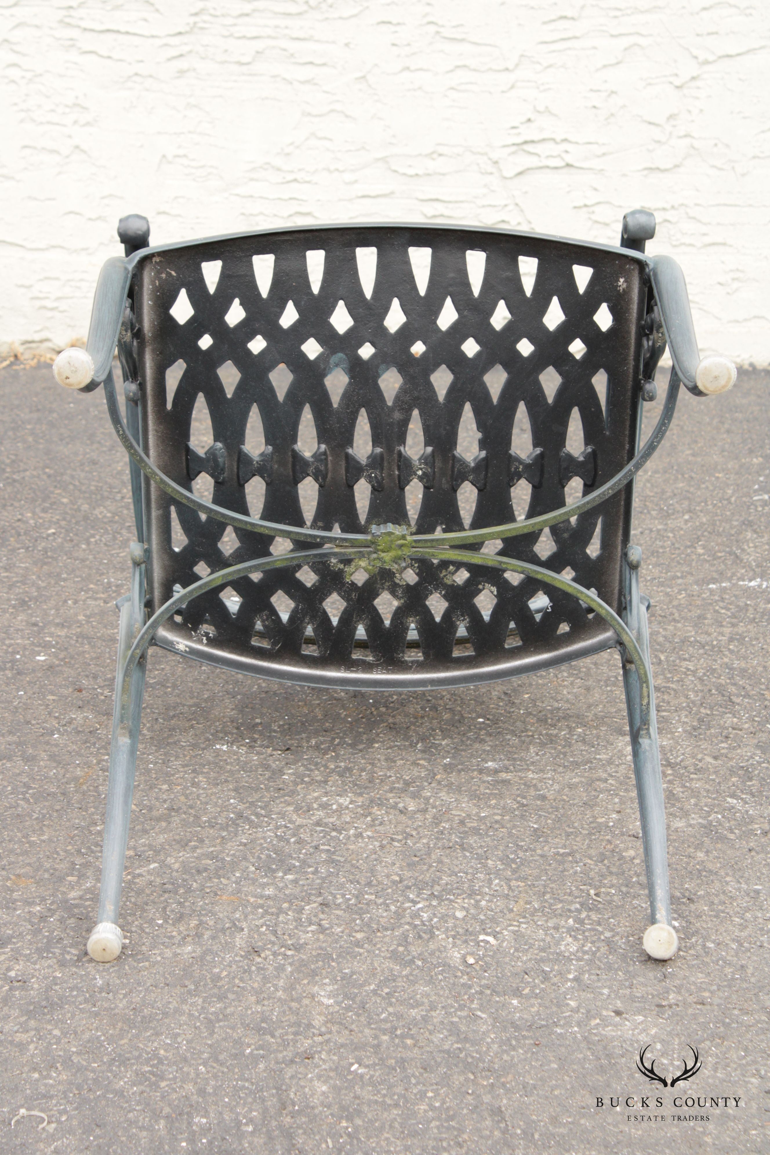 Vintage Set Six Cast Aluminum Outdoor Dining Arm Chairs