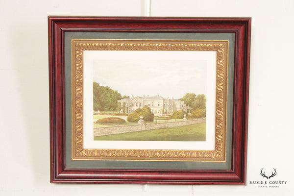 English Estate 'Studley Royal House' Illustration Print, Custom Framed
