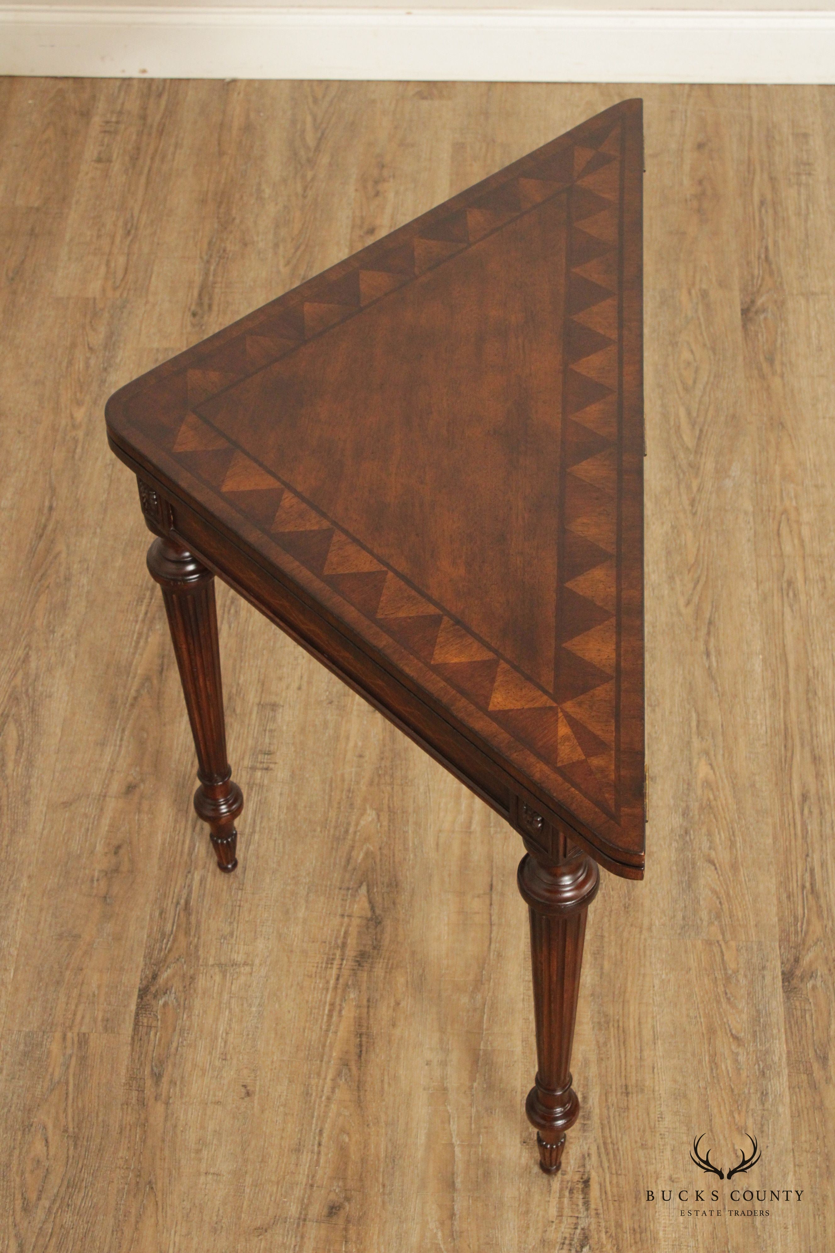 Federal Style Gate Leg Leather Top Mahogany Corner Card Table