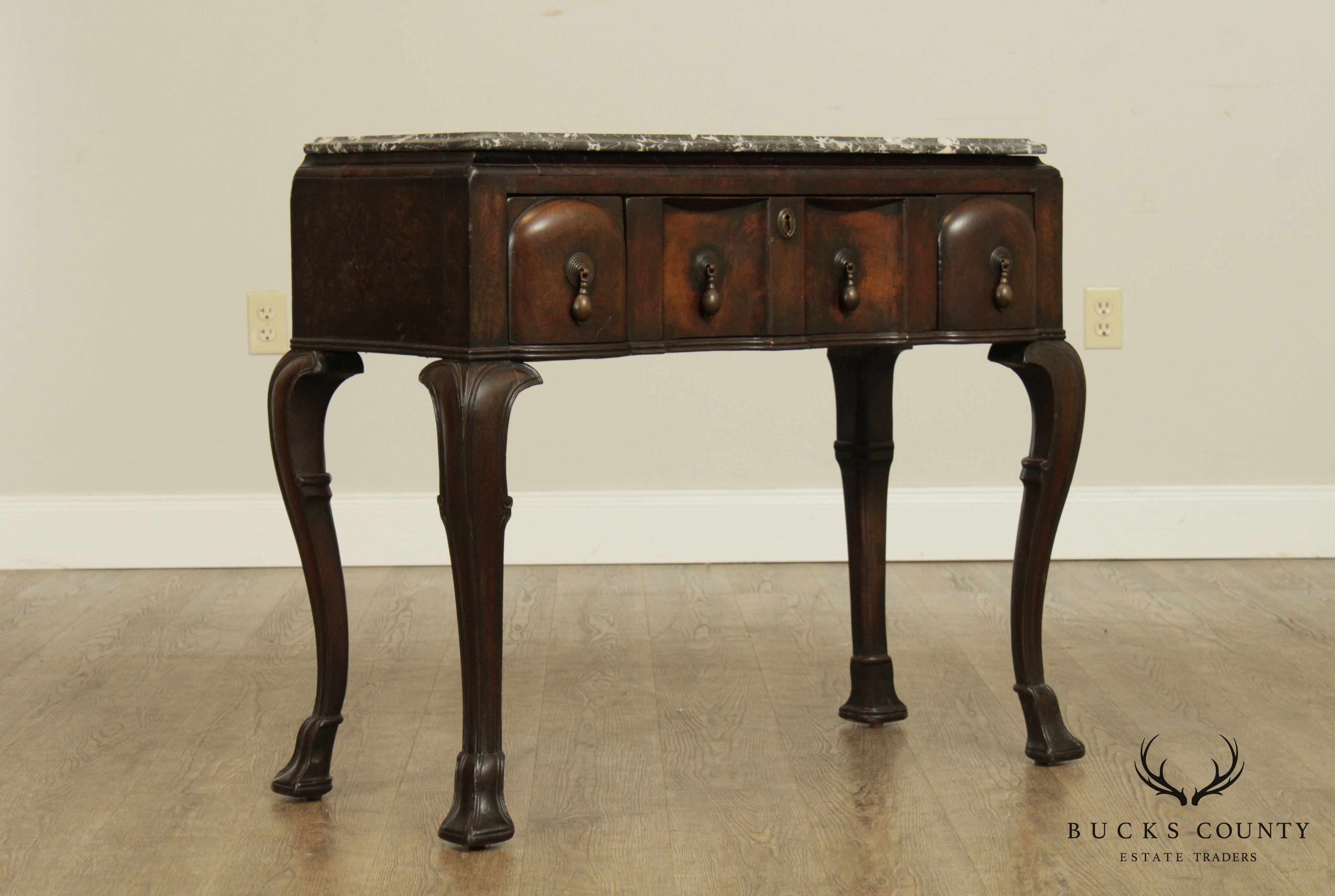 18th Century Antique English Walnut Jacobean Marble Top Console, Lowboy