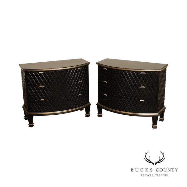 Century Omni Collection Contemporary Pair of Bow Front  Ebonized Chests