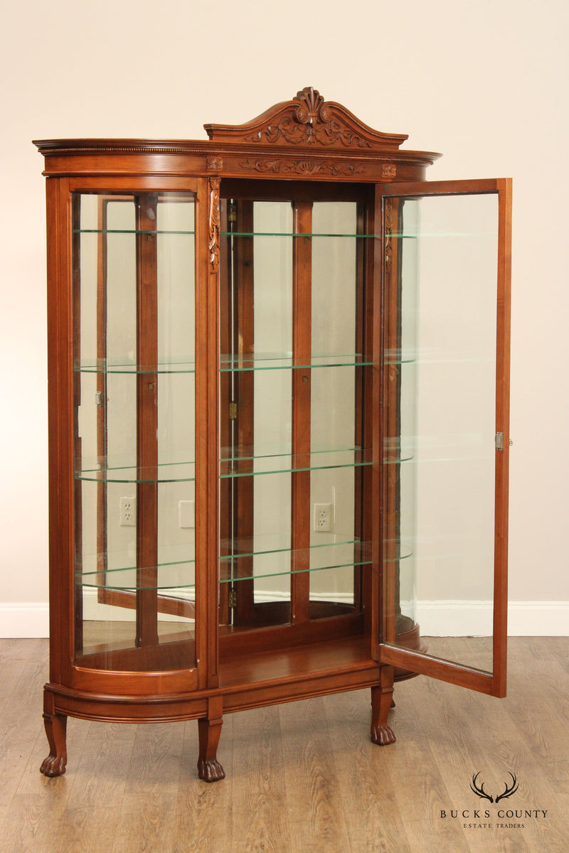 Antique Victorian Renaissance Revival Carved Walnut Bowfront China Display Cabinet
