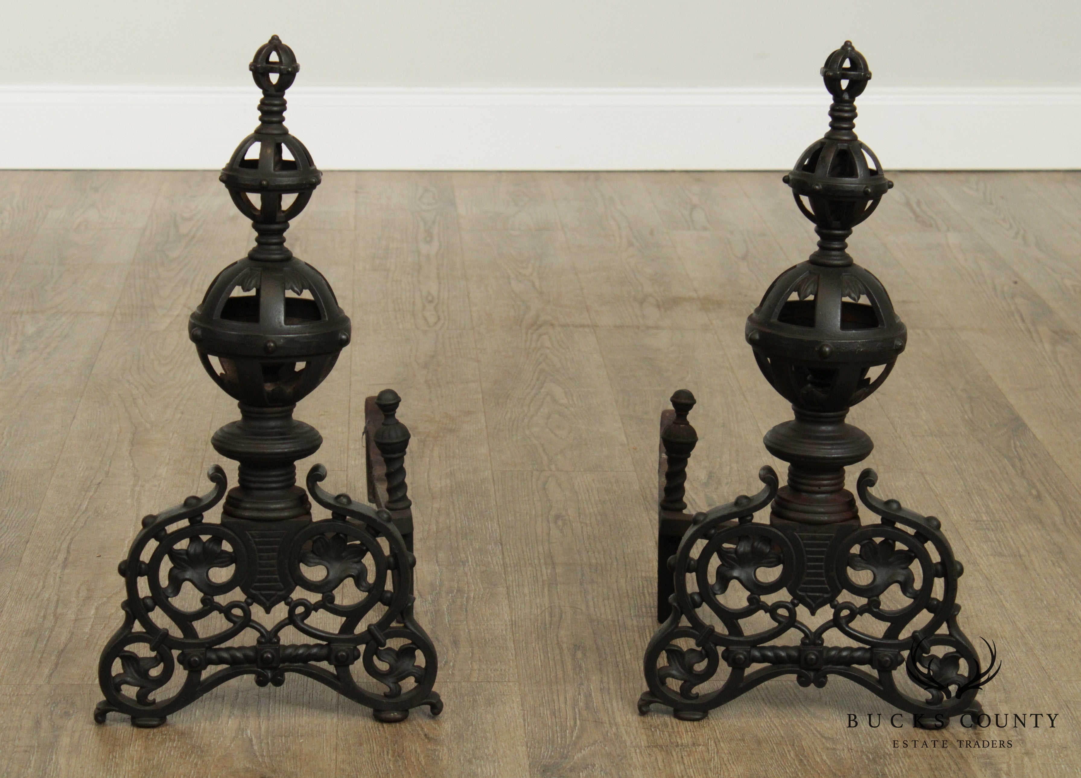 Bradley & Hubbard Antique Cast Iron Pair Andirons # 9518