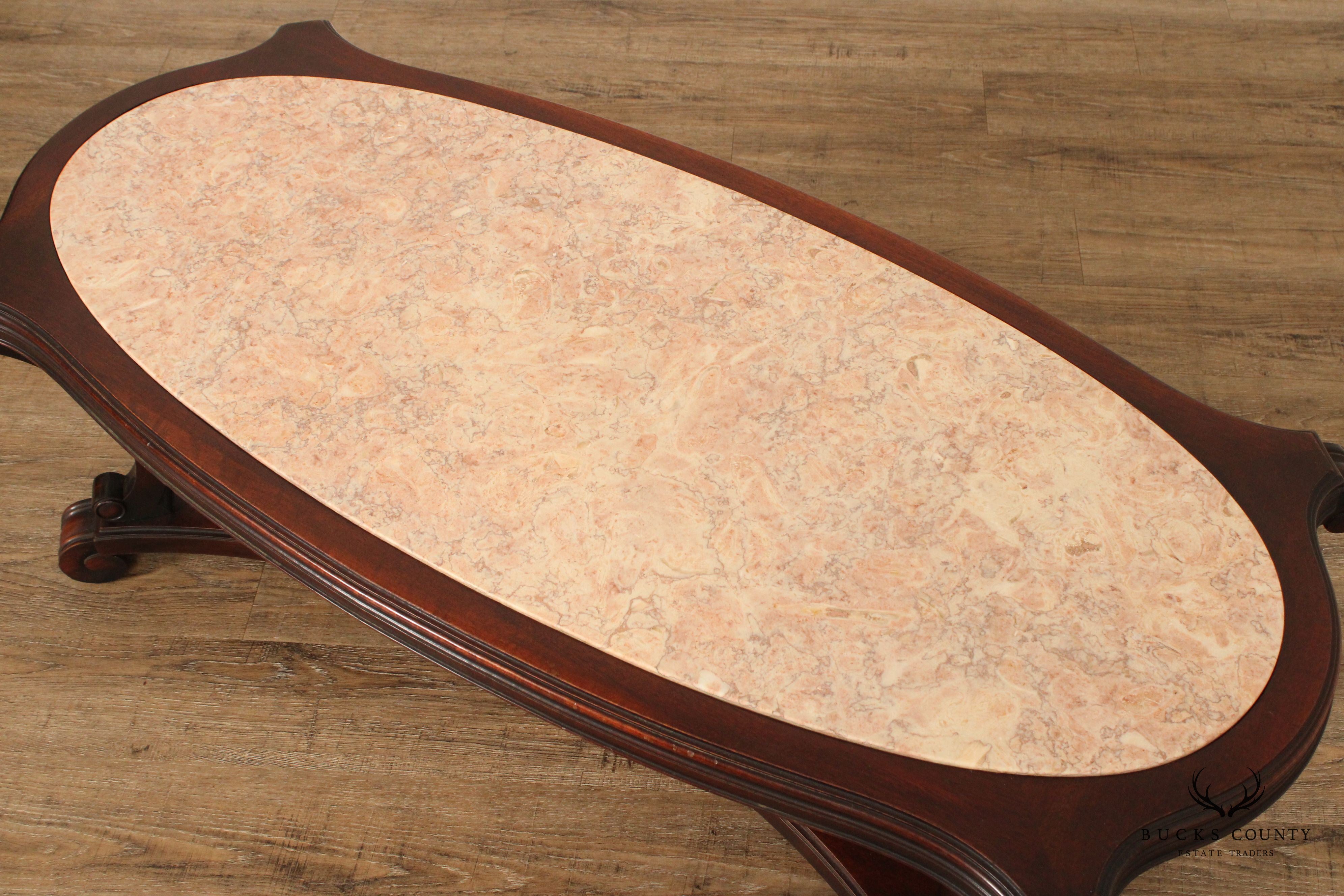 French Empire Style Vintage Marble Top Mahogany Coffee Table