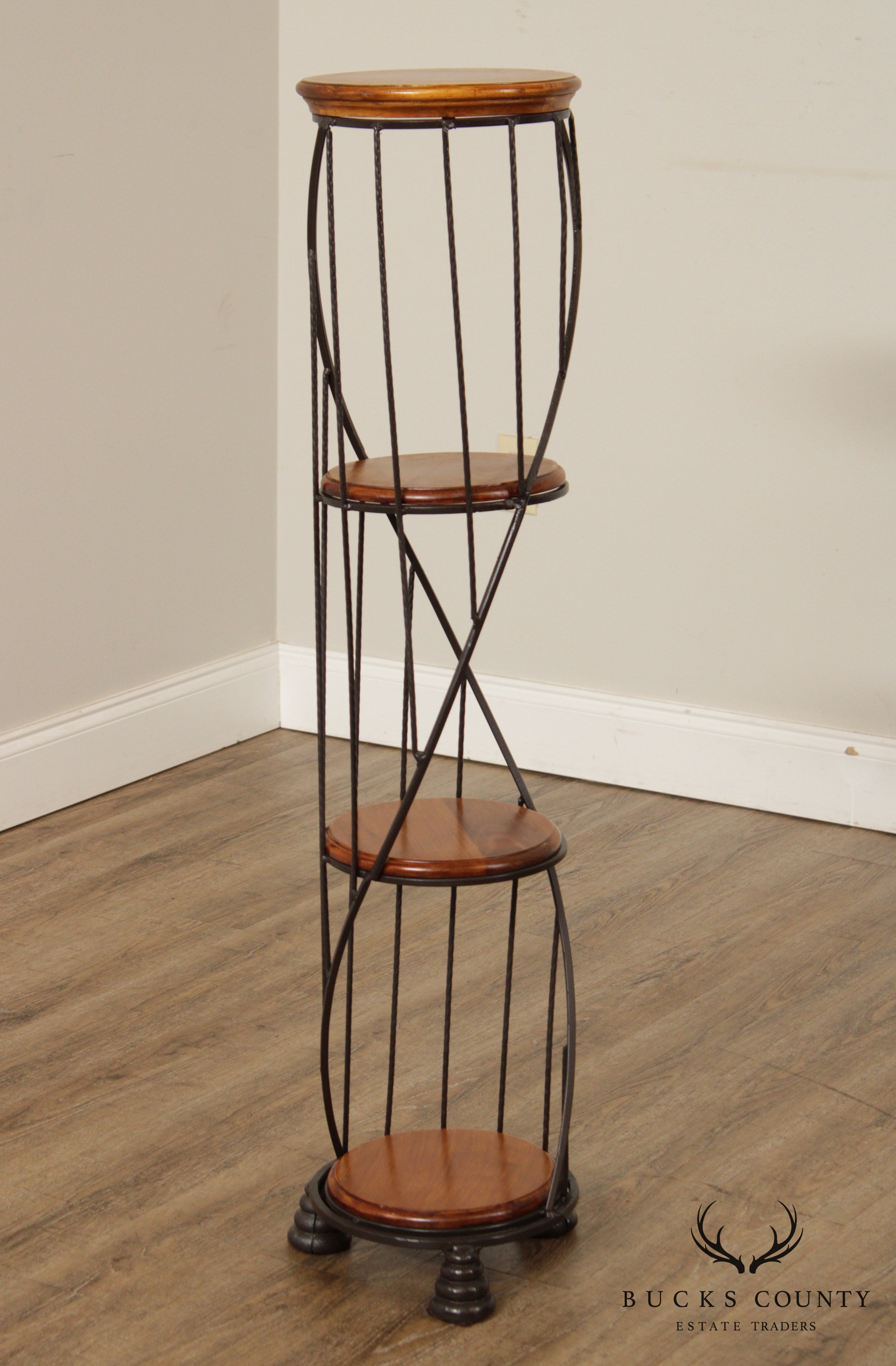 Vintage Metal & Wood Spiral 4 Tier Stand