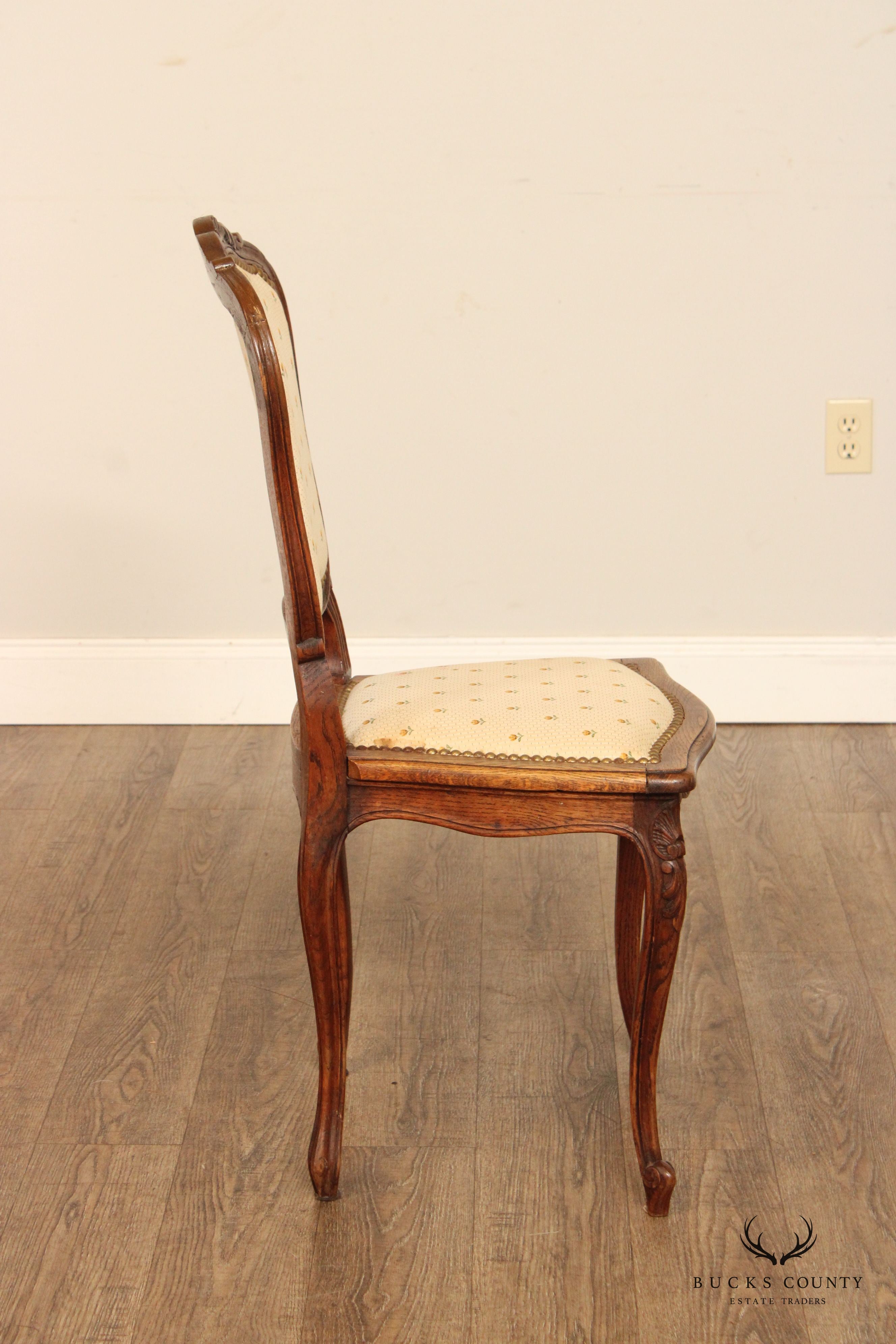 French Louis XV Style Antique Set of Six Oak Dining Chairs