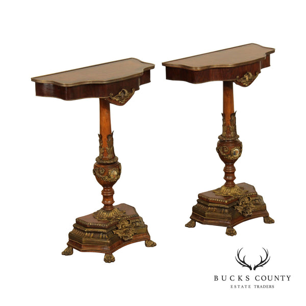 Napoleon III Style Quality  Pair of Rosewood and Gilt Bronze Pedestal Console Tables