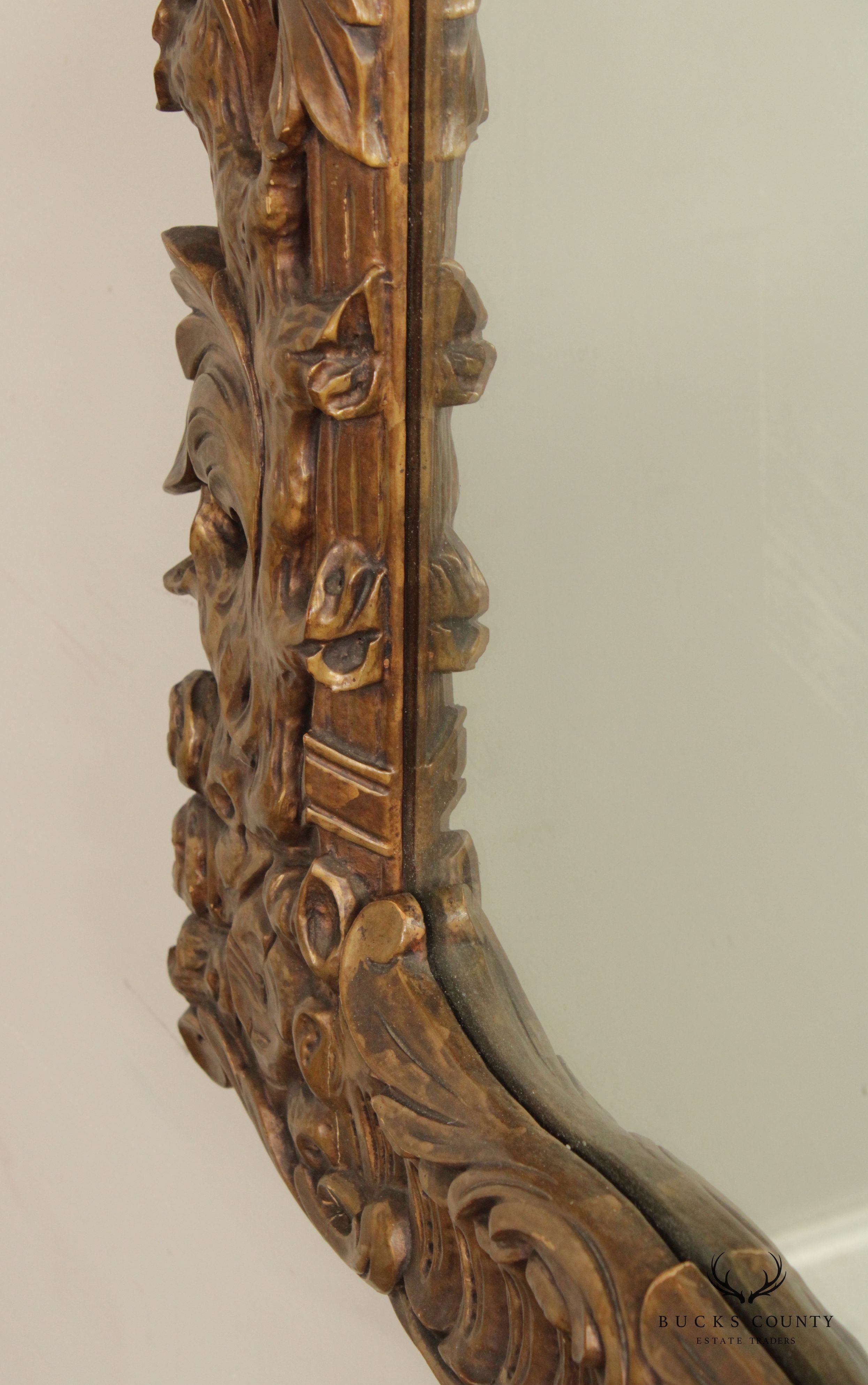 Antique Chinese Chippendale Style Dragon And Pagoda Carved Gilt Wall Mirror