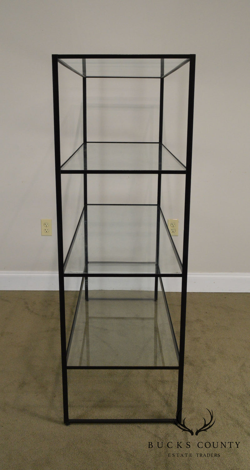 Mid Century Black Wrough Iron and Glass 4 Tier Etegere