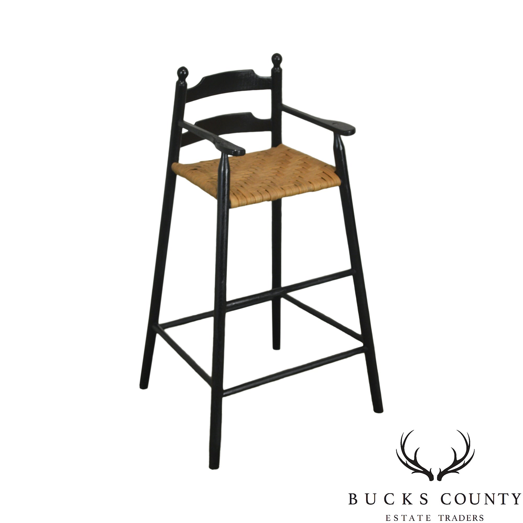 Country Black Painted Youth Arm Chair w/ Woven Rush Seat