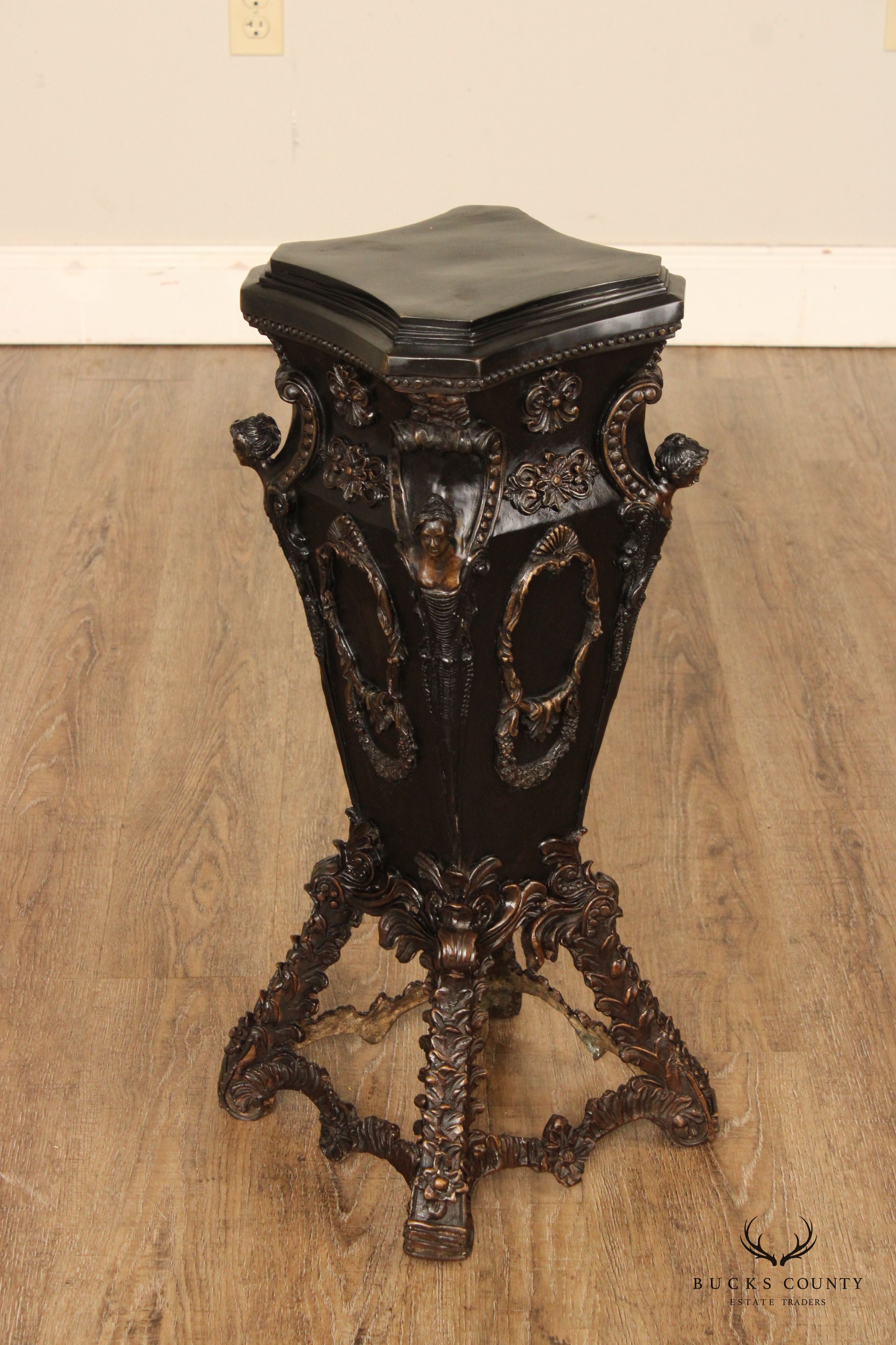 Baroque Style Patinated Bronze Pedestal