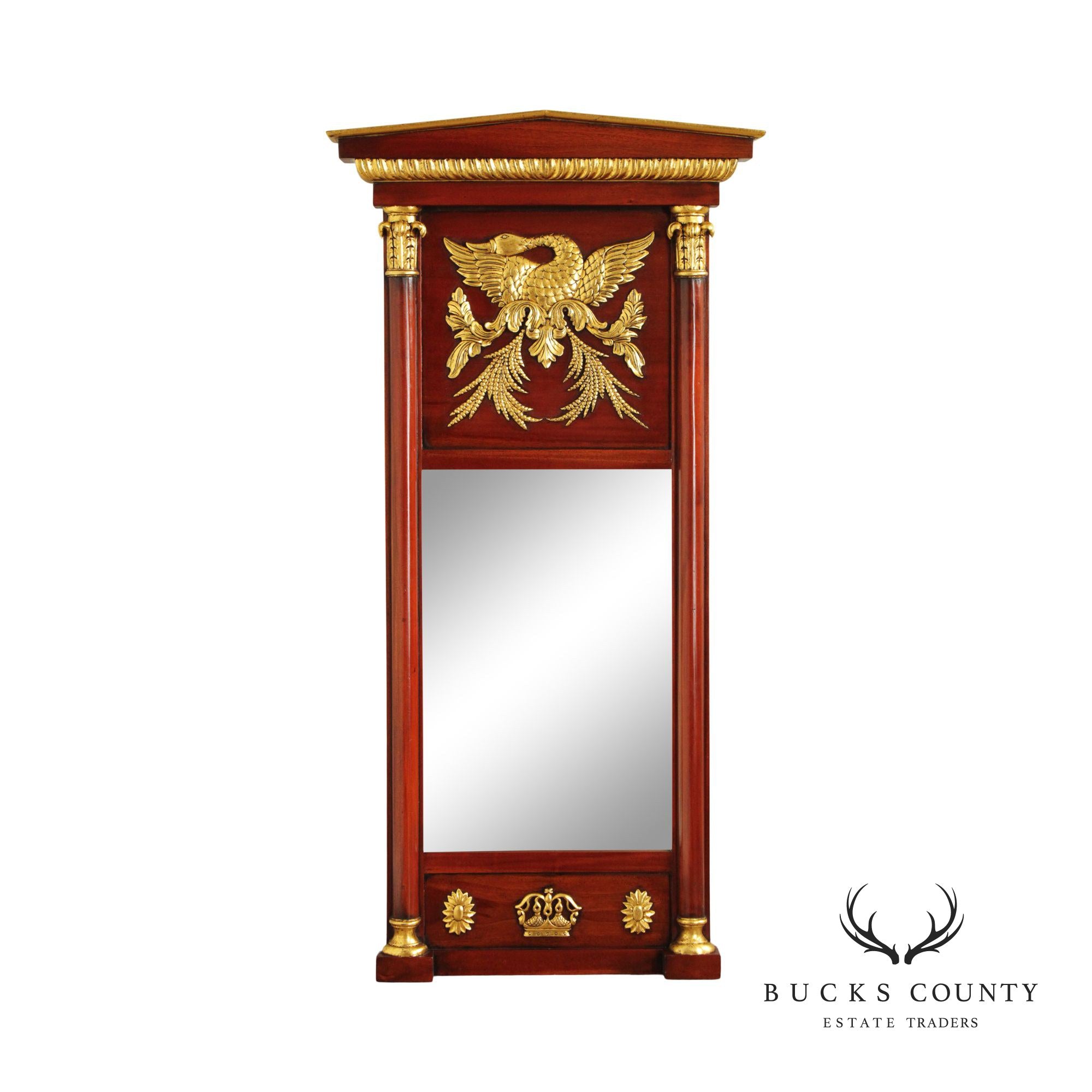 Federal Style Mahogany Partial Gilt Trumeau Mirror