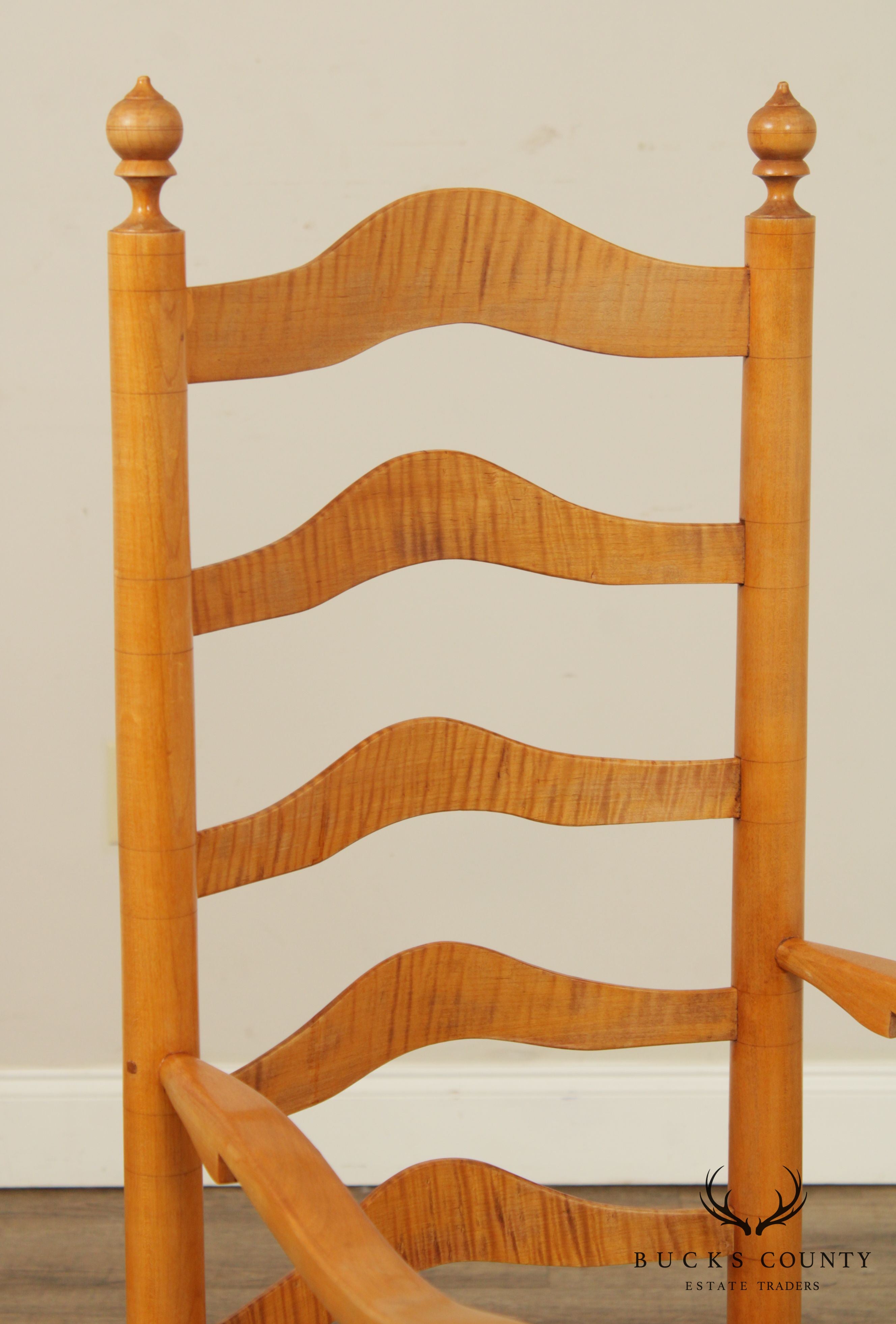 Robert Johnson Tiger Maple Set 6 Hand Crafted Delaware Valley Ladder Back Dining Chairs