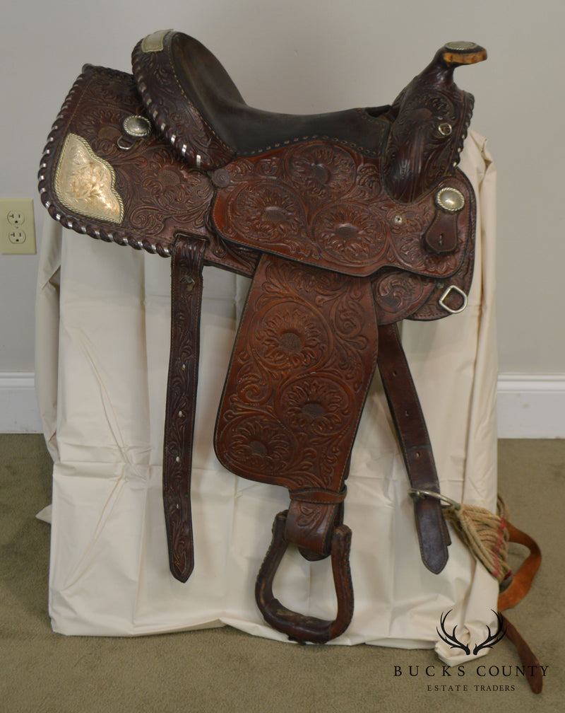 Billy Royal Vintage 15" Tooled Leather Show Saddle with Silver Braiding and Trim