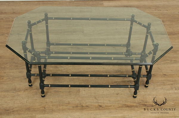 Faux Bamboo Vintage Black & Gold Glass Top Coffee Table