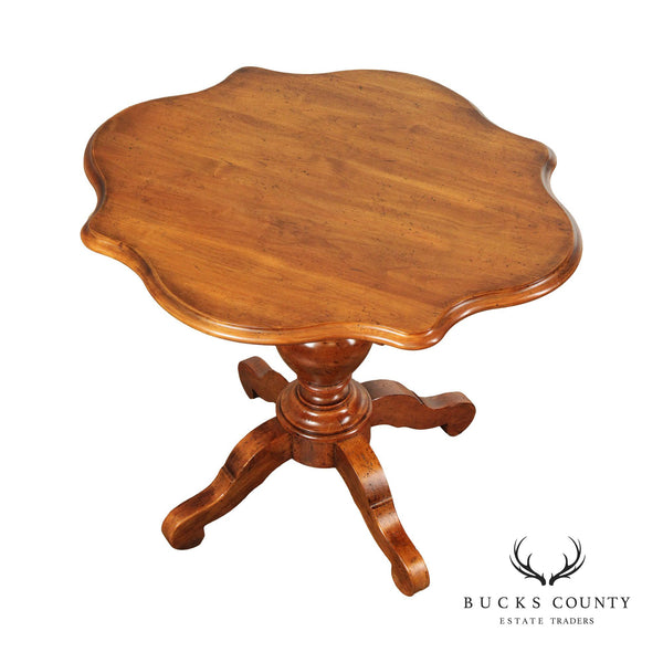 Henredon French Country Distressed Pine Scalloped Pedestal Side Table