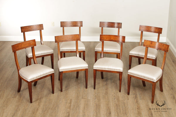 1930's Vintage Biedermeier Style Set Eight Burl Dining Chairs