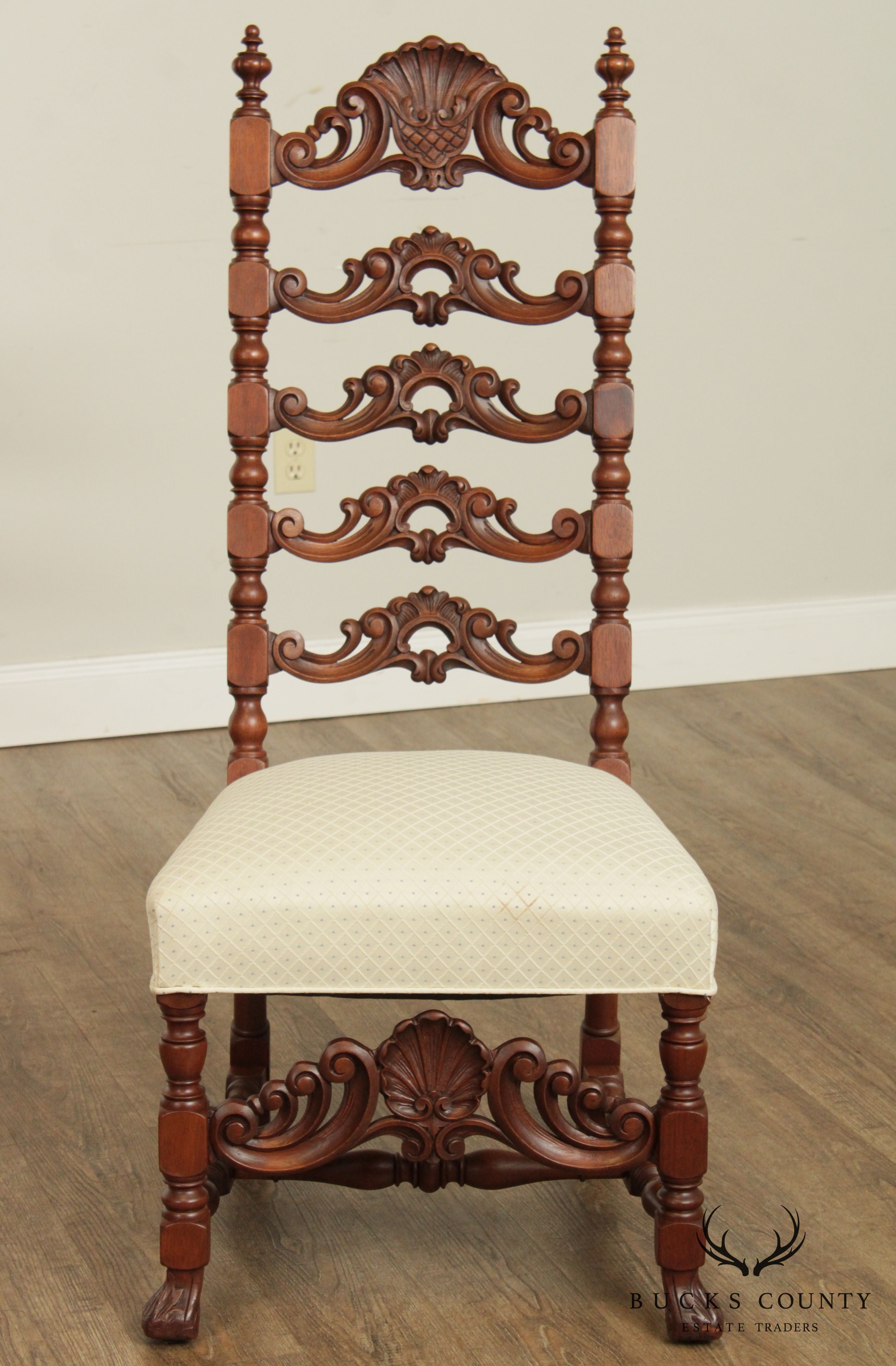 Renaissance Revival Antique Carved Walnut High Back Side Chair