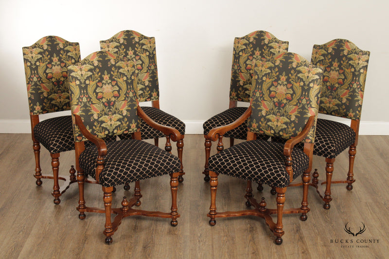 French Louis XIV Set Six Custom Upholstered Dining Chairs