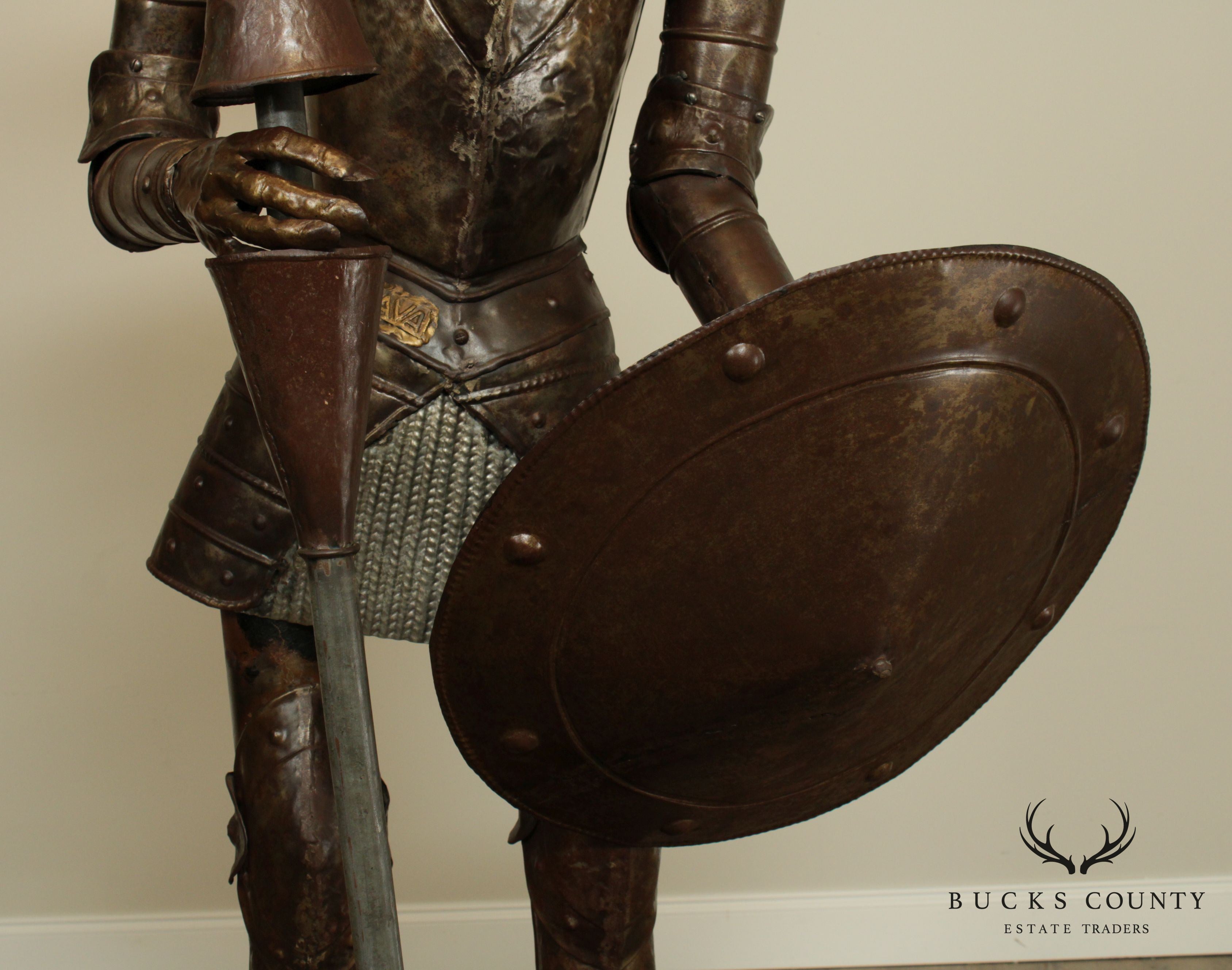 Don Quixote Vintage Hand Crafted Larger than Life Size Metal Suit of Armor Sculpture Signed Navo