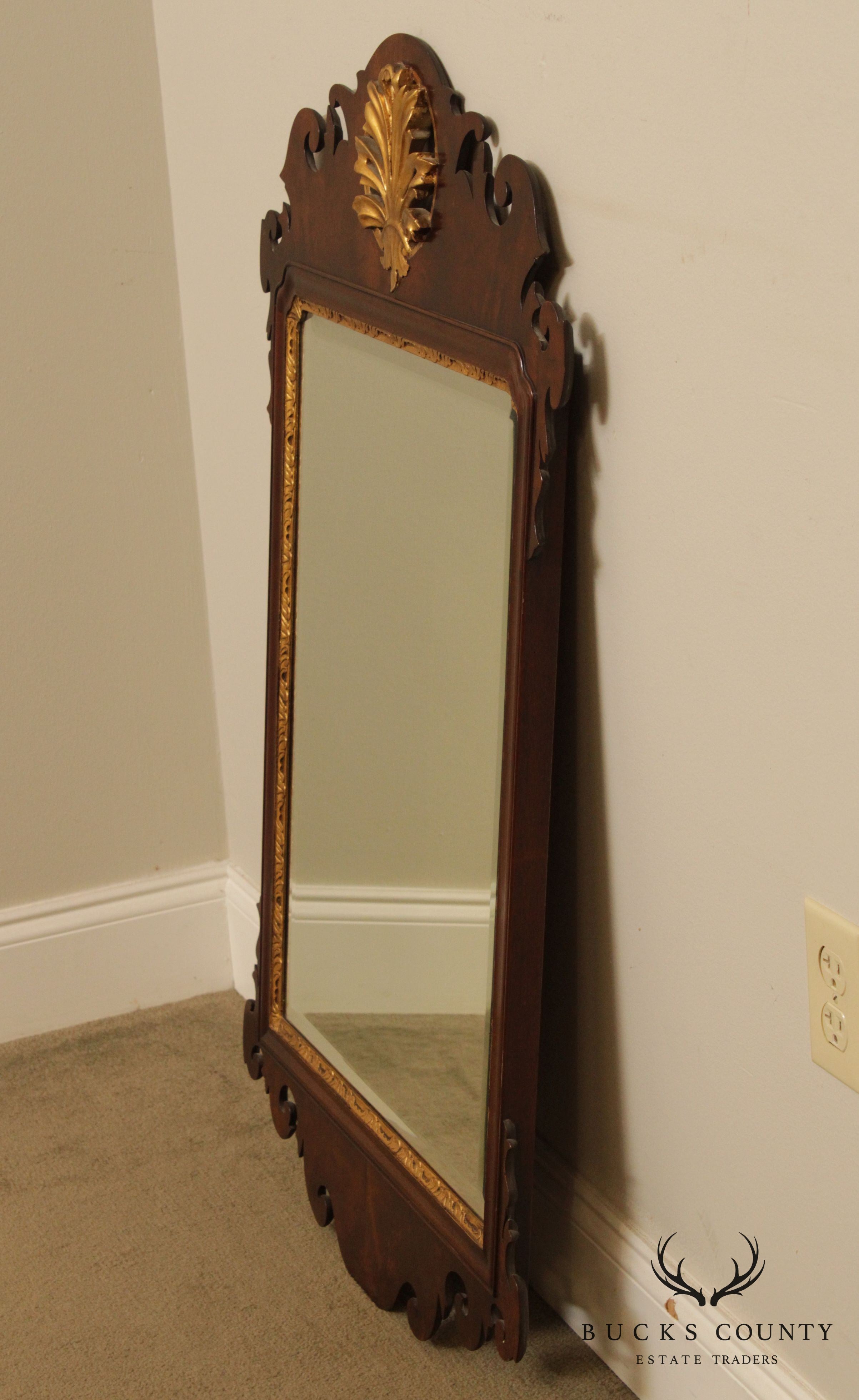 Chippendale Style Custom Quality Mahogany Partial Gilt Mirror