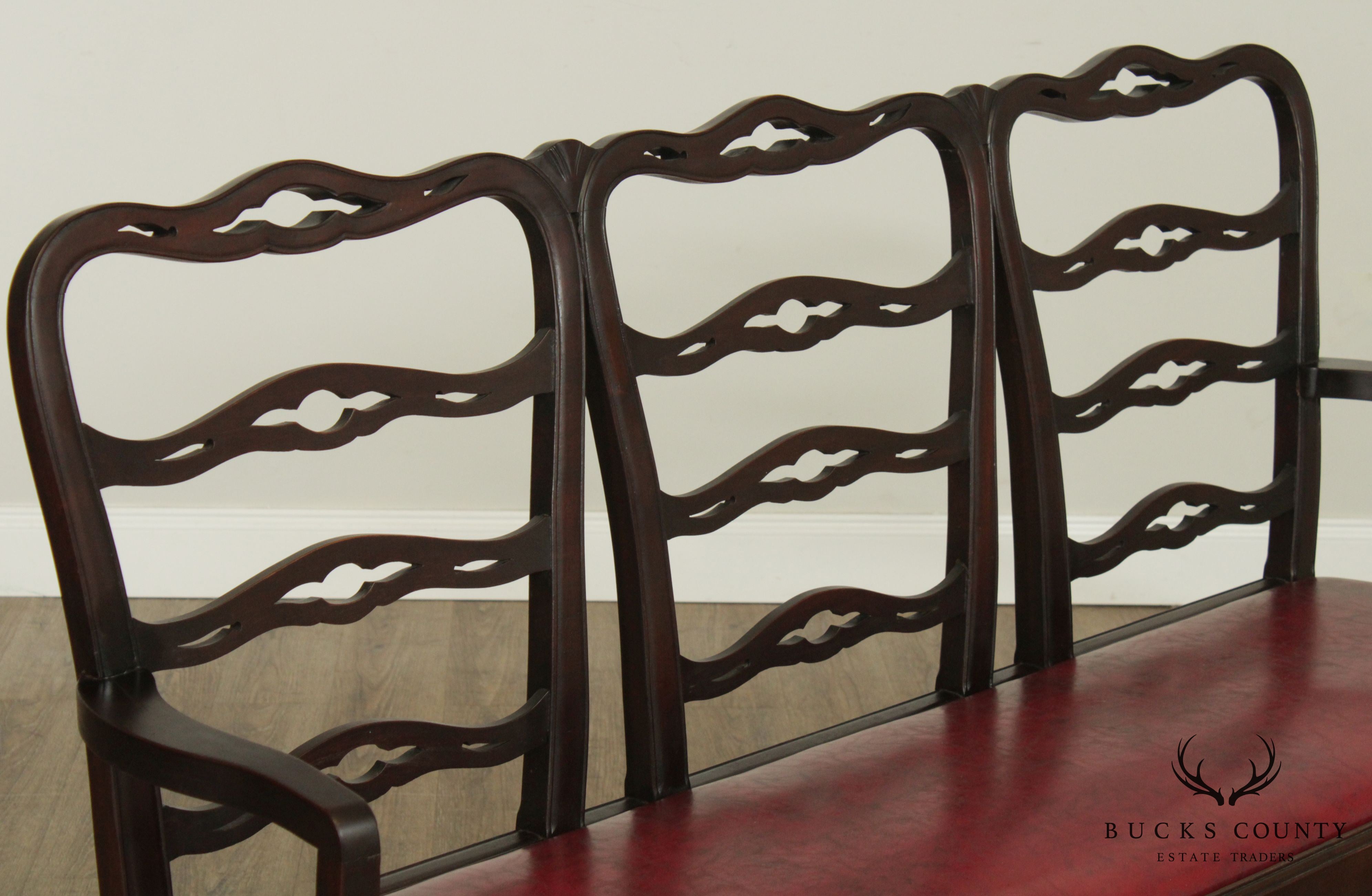 Chippendale Style Vintage Custom Mahogany Triple Ladder Back Settee