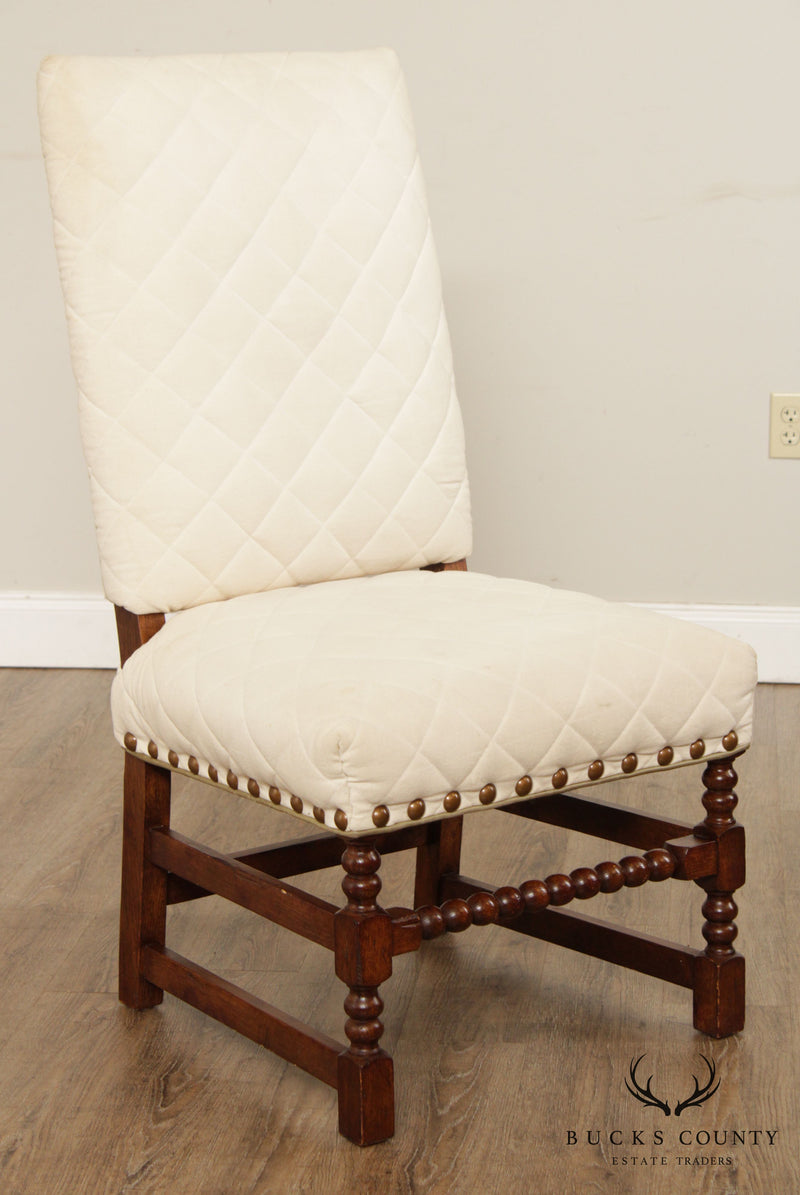 Jacobean Style Pair Spool Turned Upholstered Side Chairs