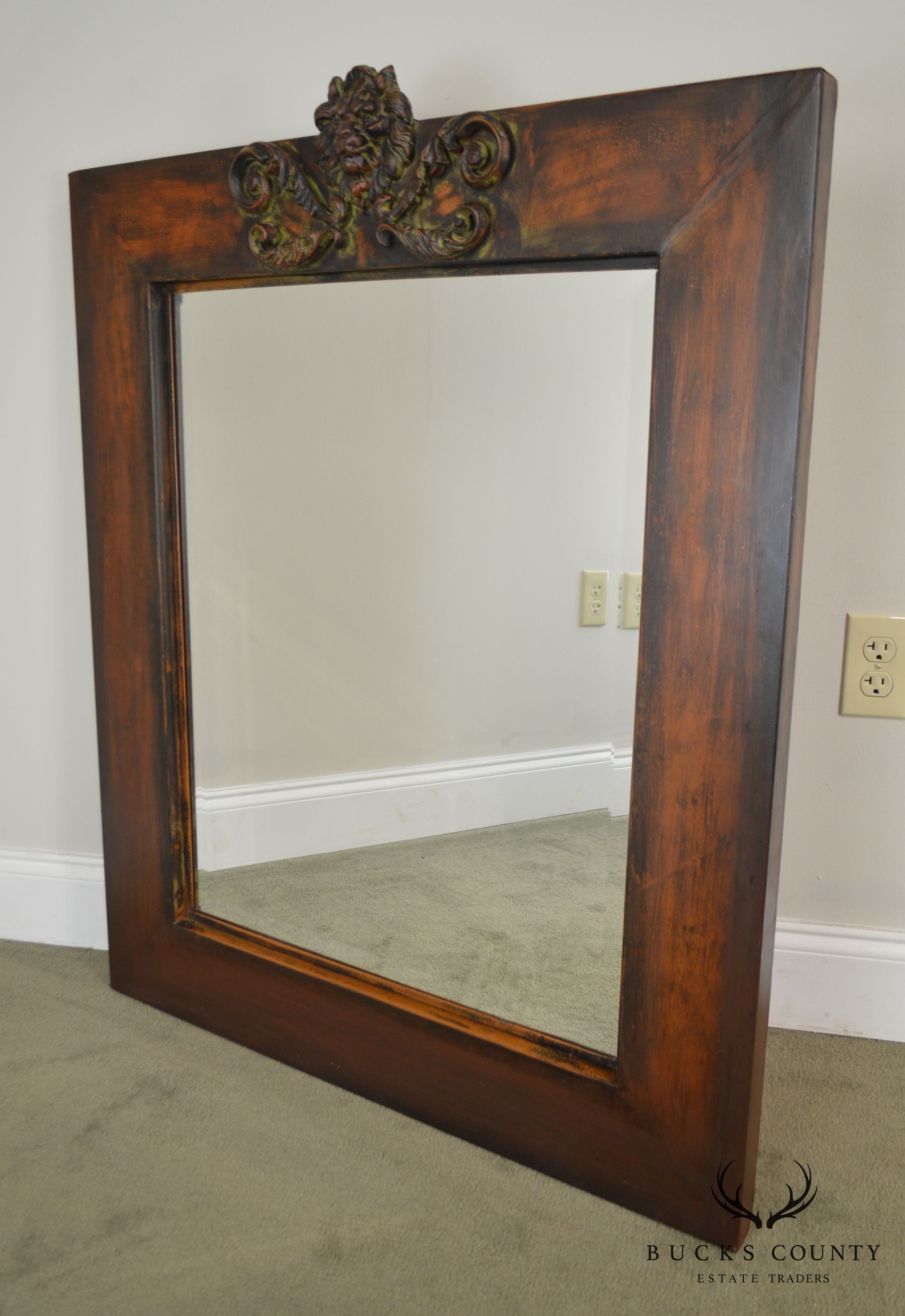 Renaissance Style Pair Iron Frame Mirrors with Lions Heads