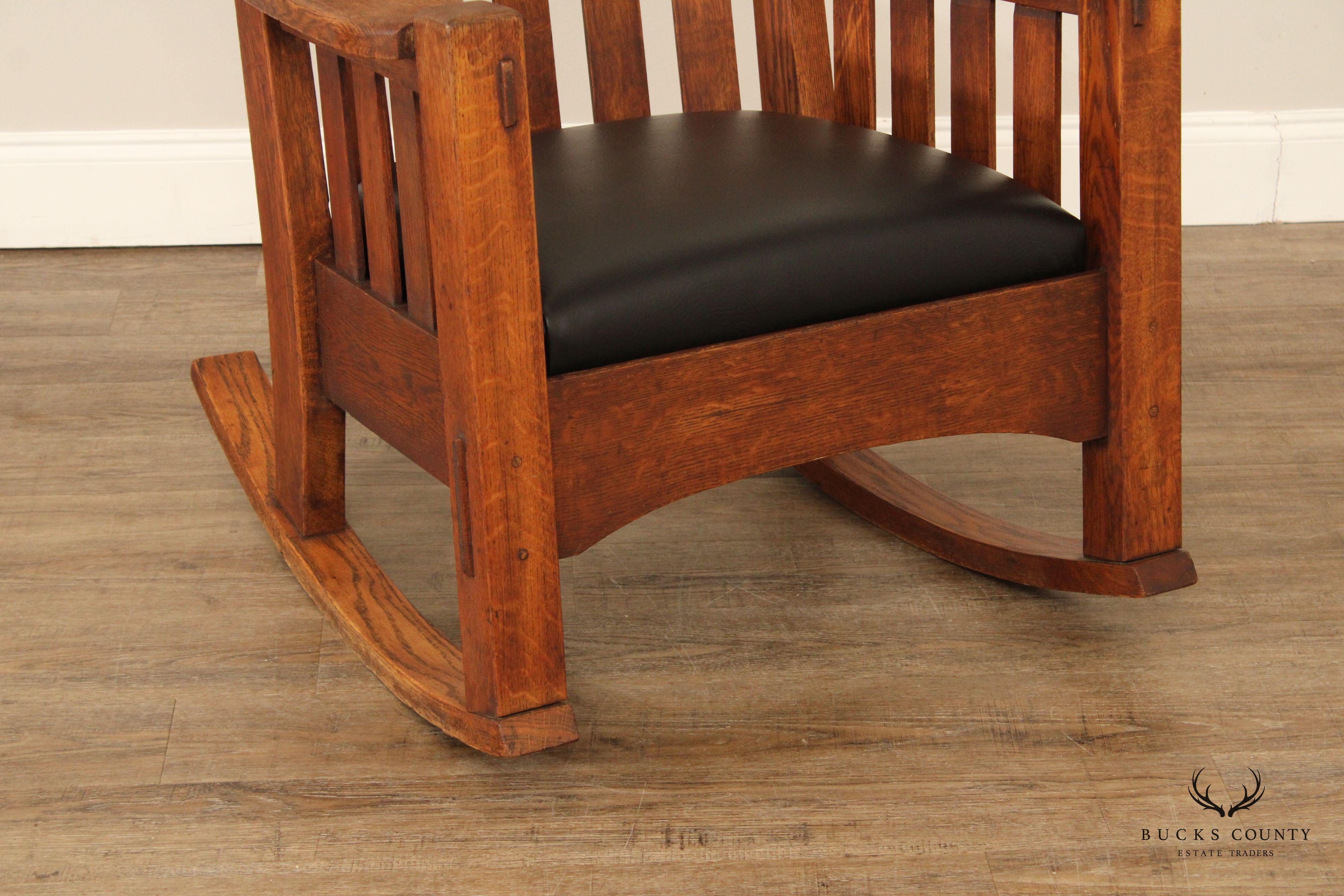 Harden Antique Mission Oak and Leather Rocker