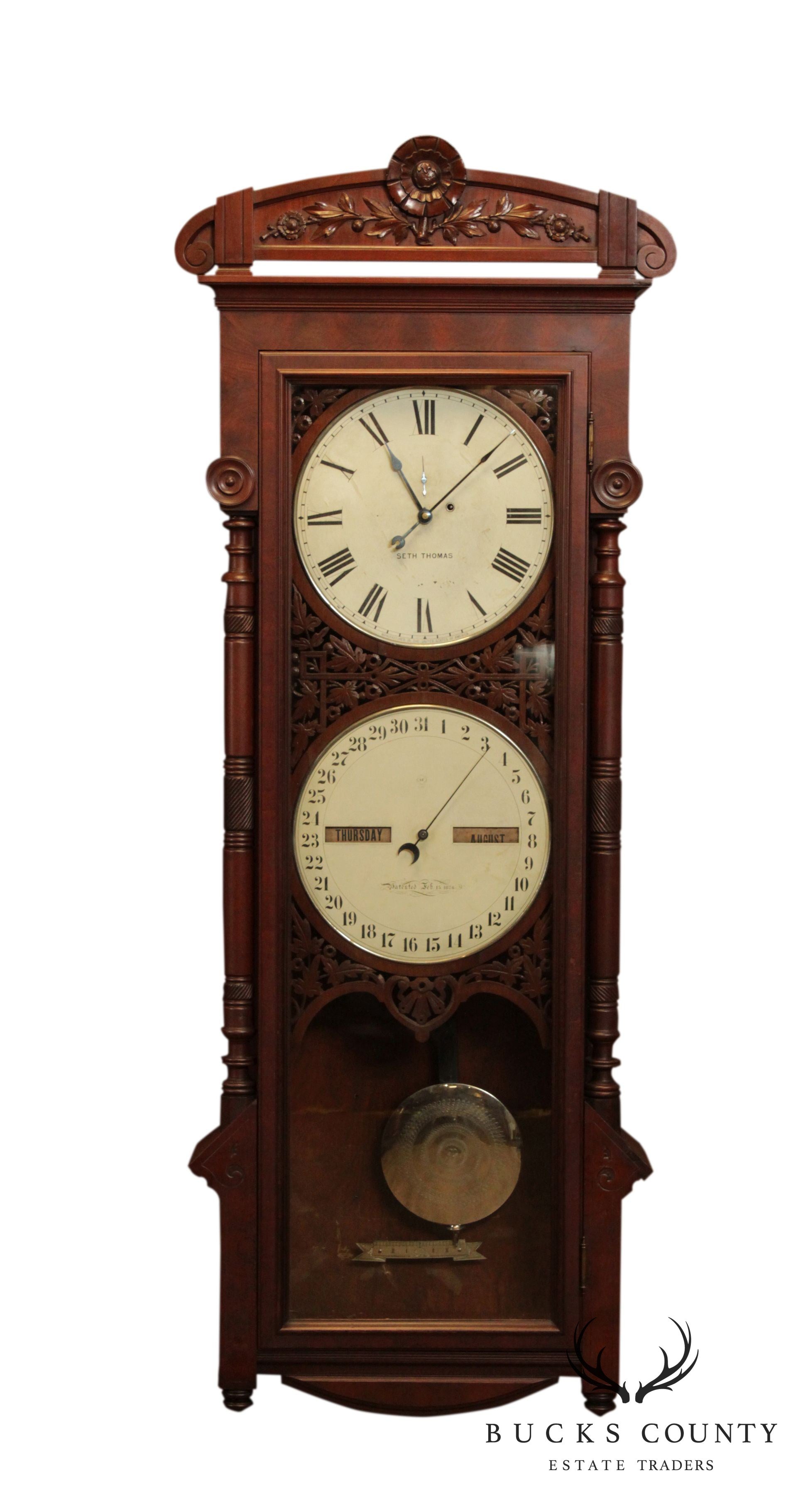 Seth Thomas Antique Victorian Walnut # 11 Office Calendar Clock