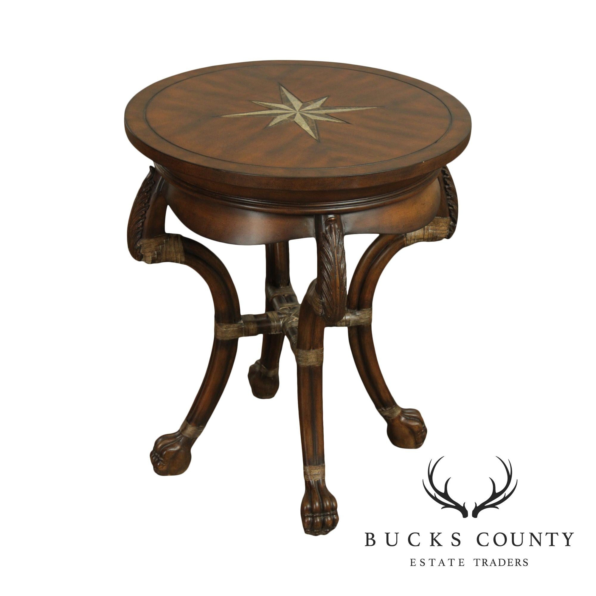 Regency Style Round Star Inlaid Side Table, Claw Feet