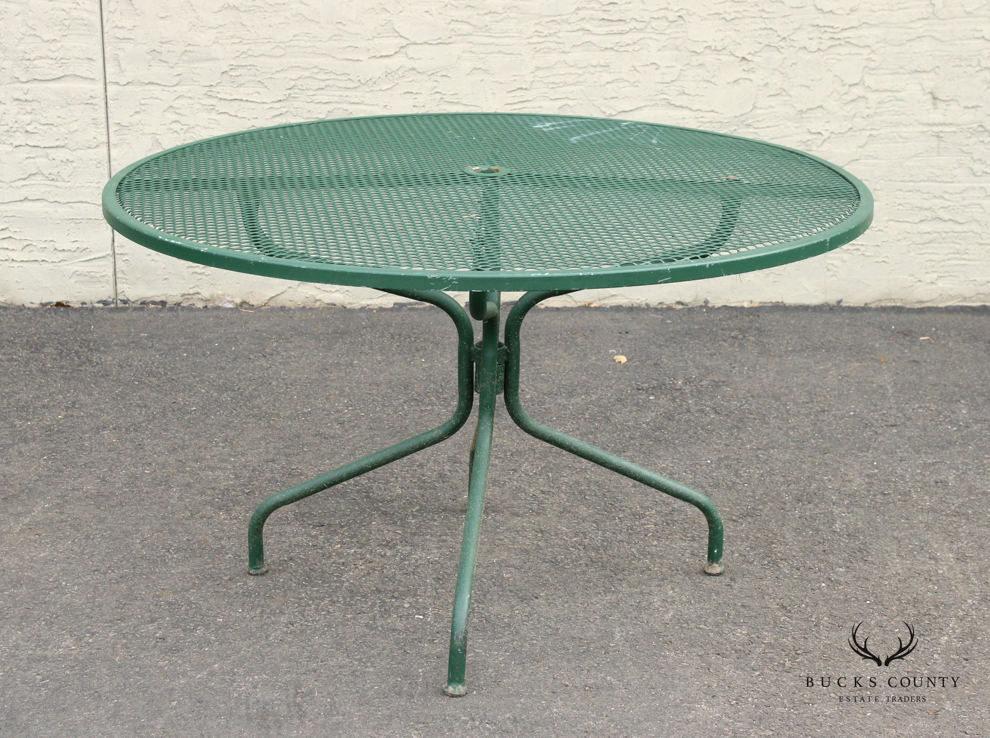 Mid Century Modern Wrought Iron Round Outdoor Patio Dining Table