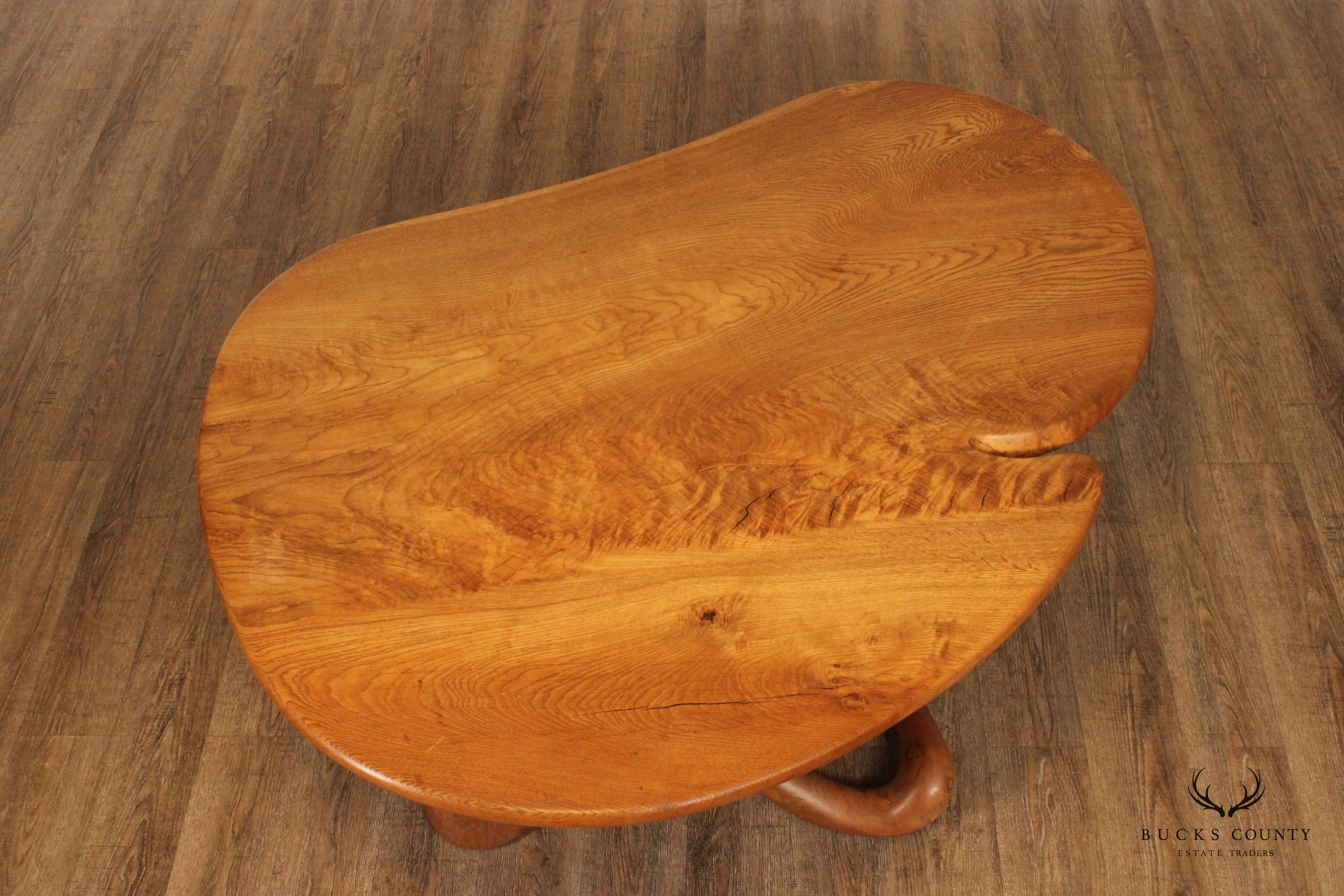 Studio Crafted Large Organic Modern Freeform Oak and Cherry Coffee Table