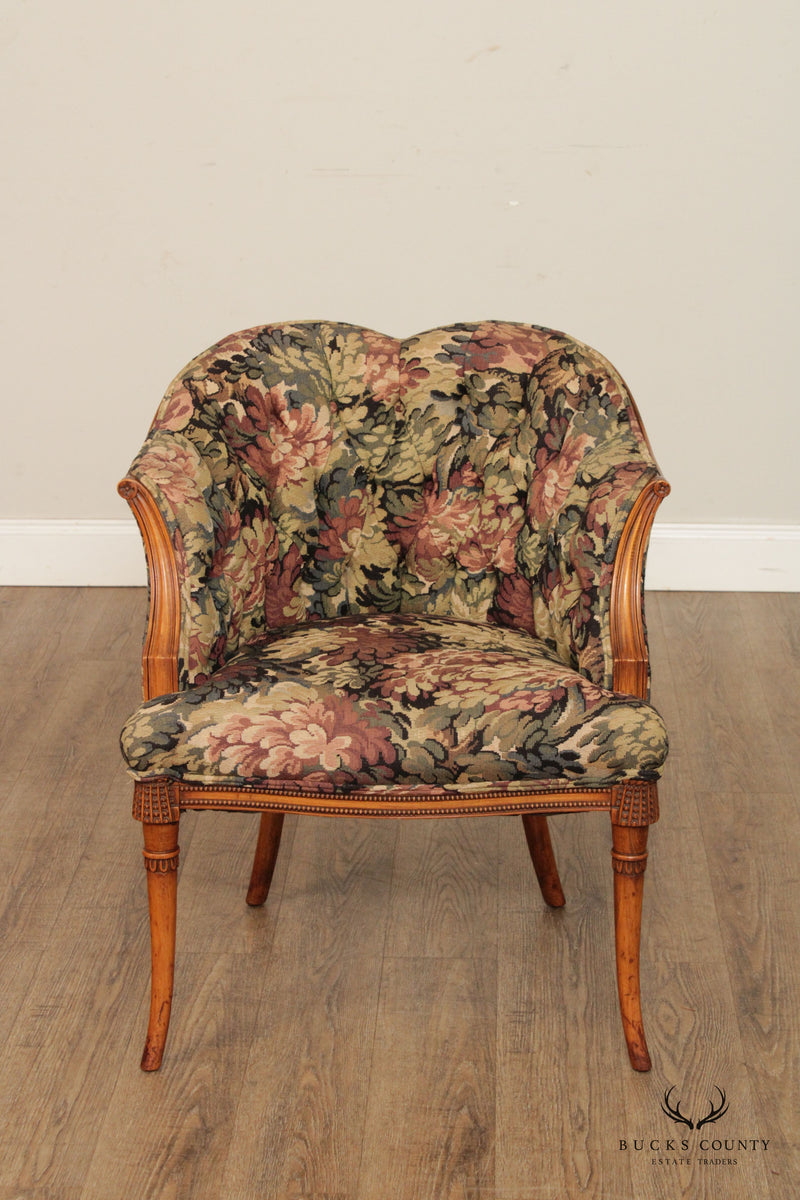 Italian Regency Style Vintage Pair of Carved Walnut Club Chairs