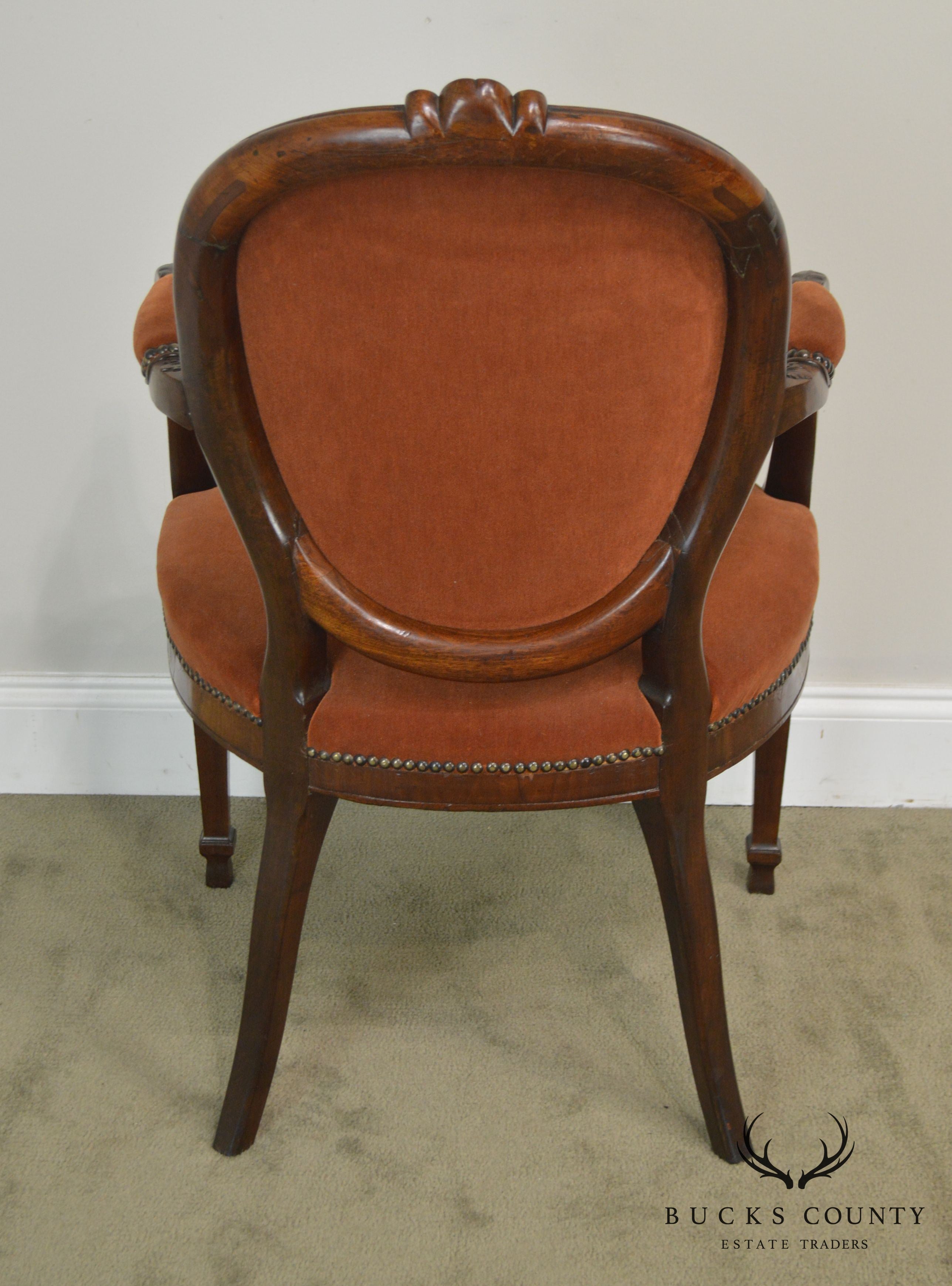 Regency Style Antique Mahogany Frame Pair Armchairs