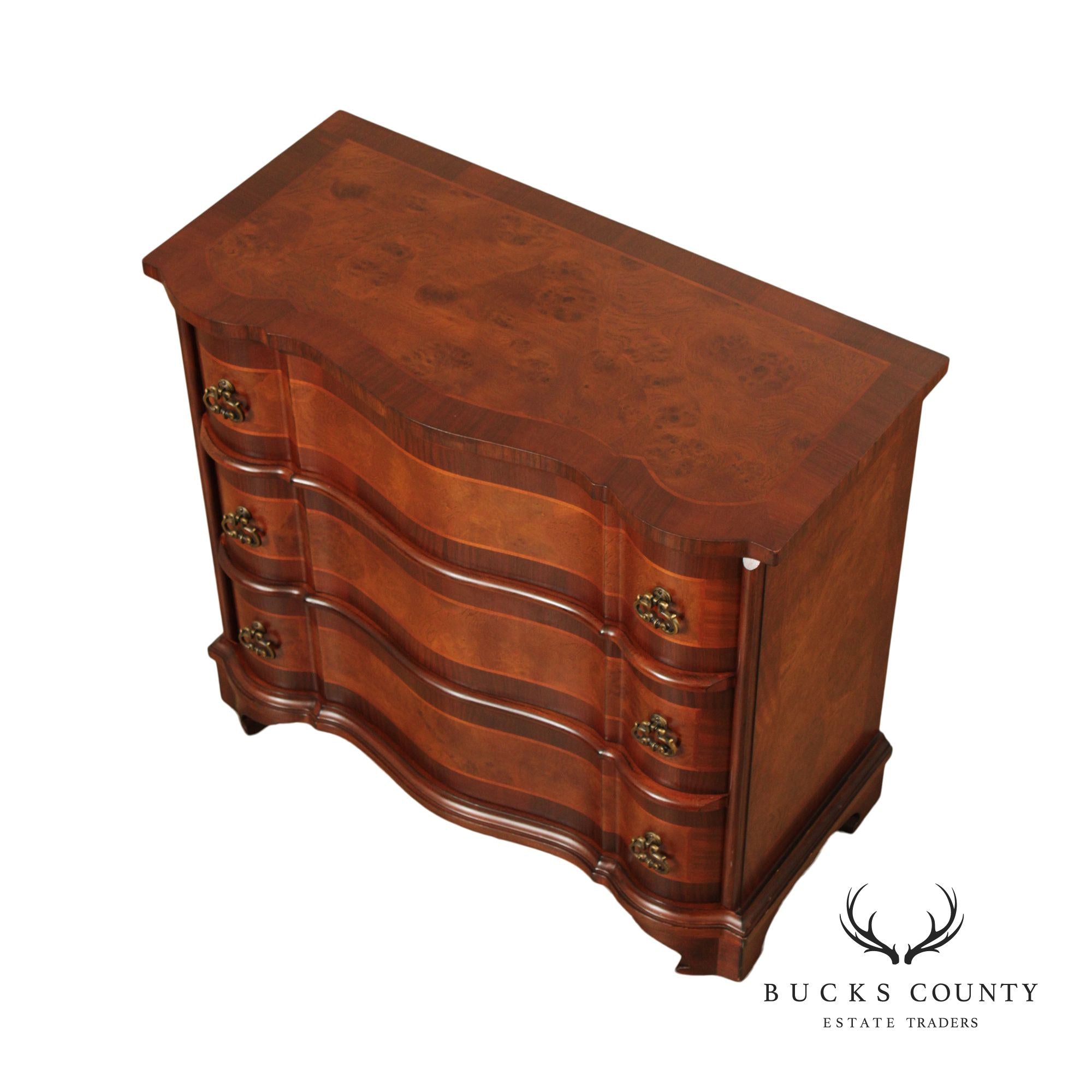 Italian Baroque Style Burl Wood Serpentine Chest of Drawers