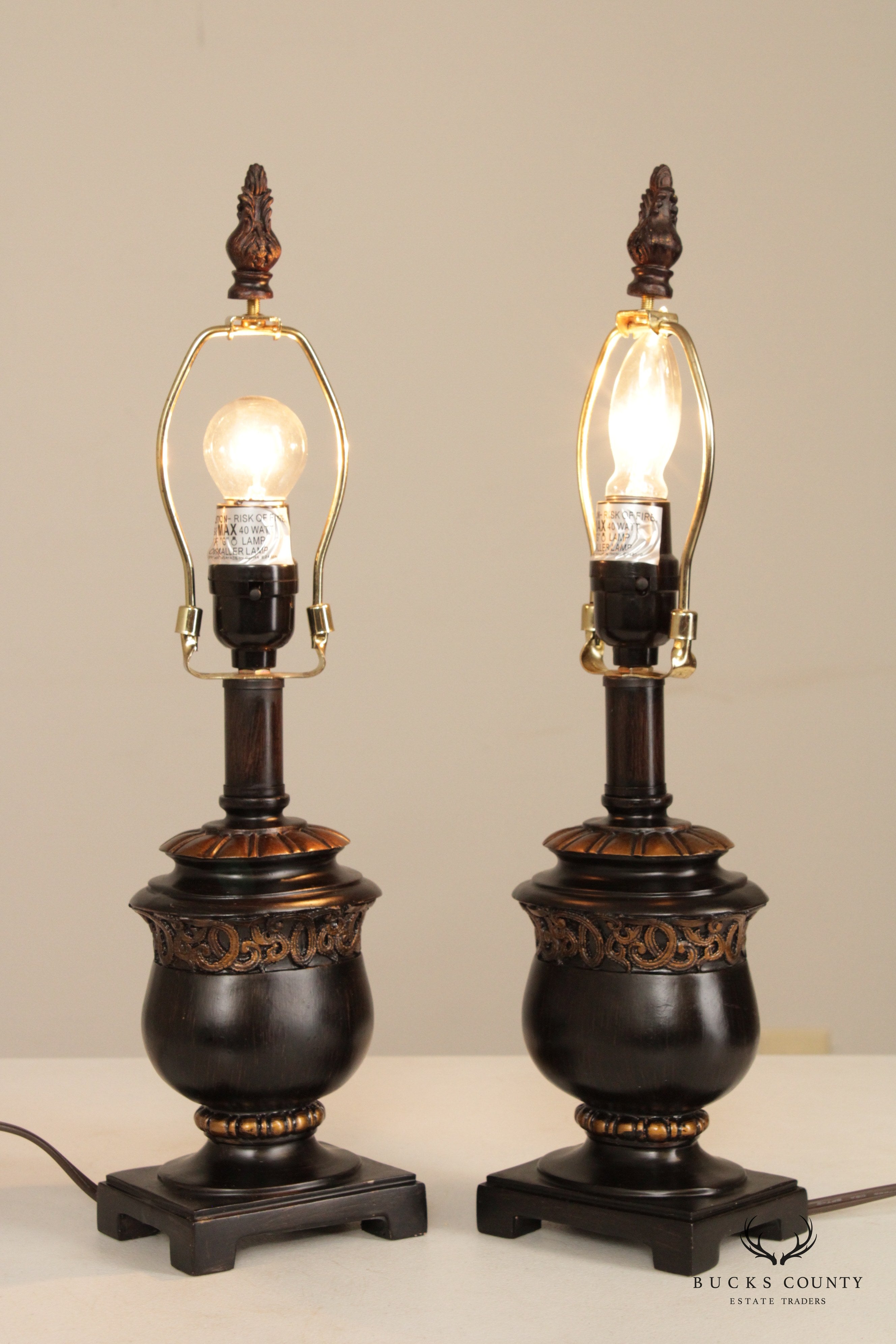 Regency Style Pair of Painted Urn Table Lamps